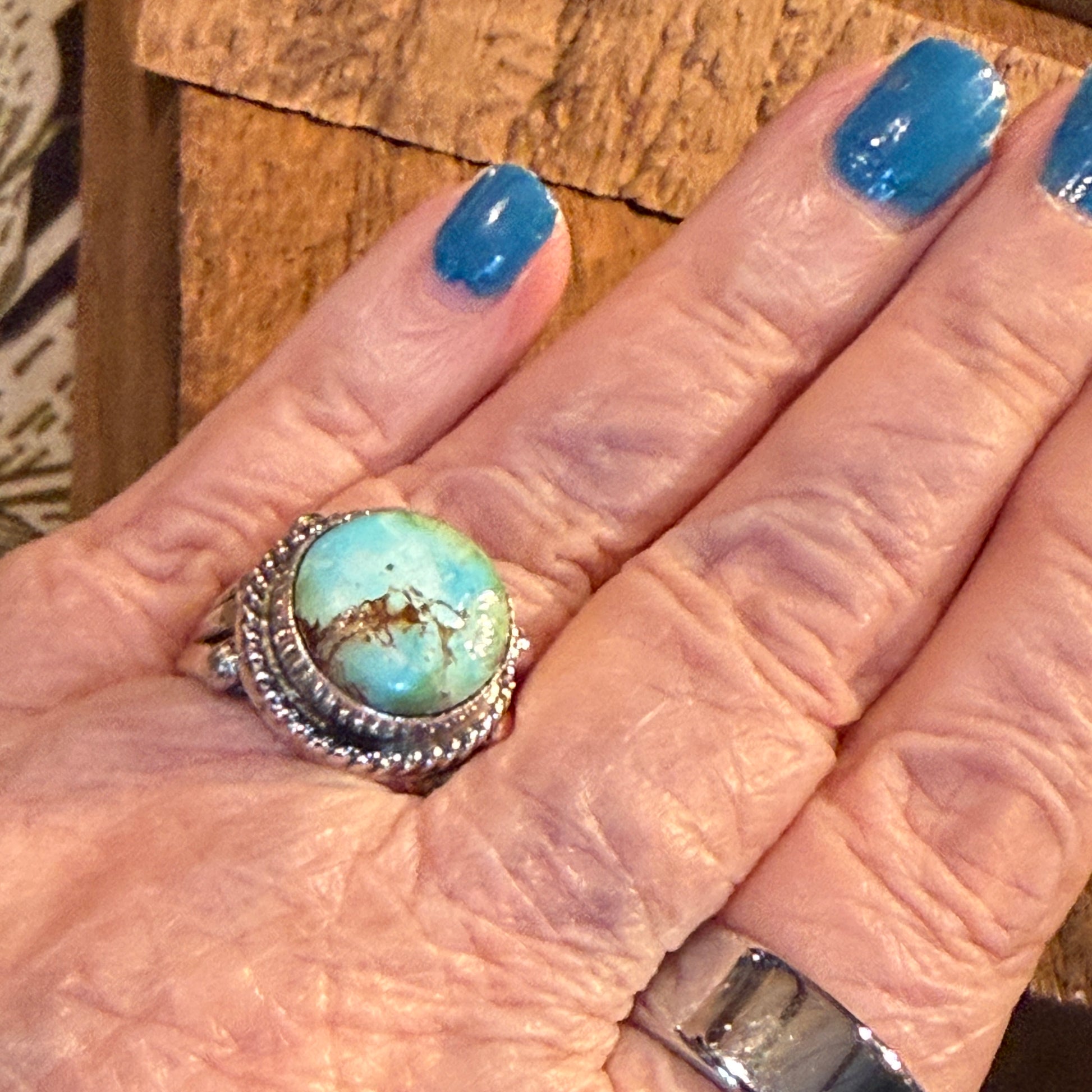 Sonoran Gold Turquoise Gemstone Chunky Ring Size 7 in Sterling Silver Wild West Boho