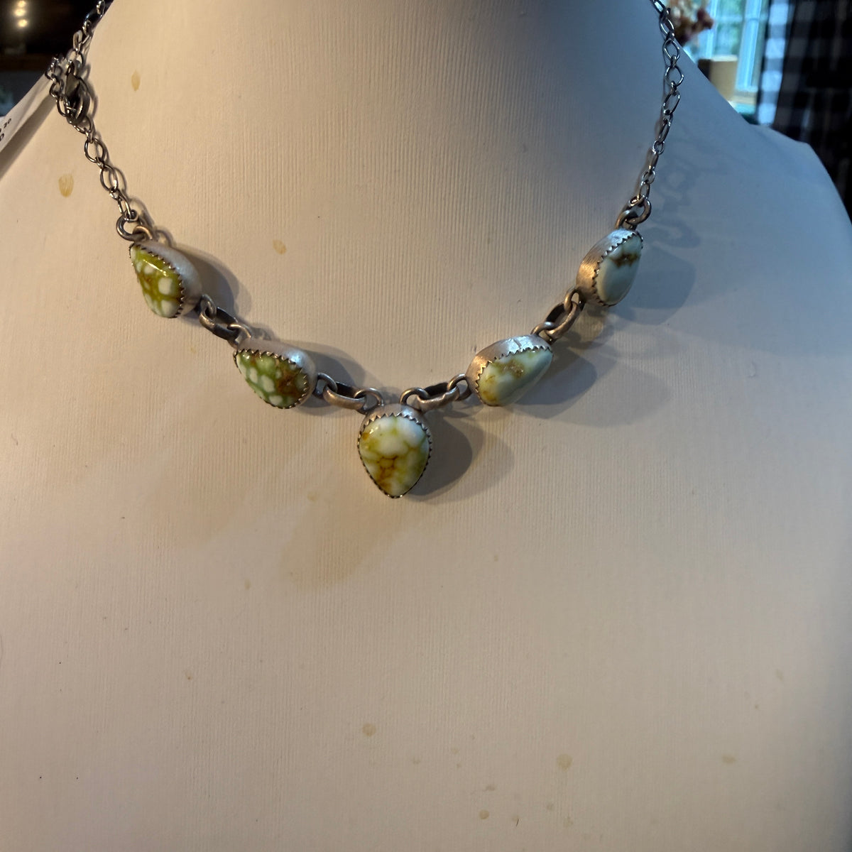 Palomino Turquoise Gemstone 20 Inch Choker Necklace in Sterling Silver Wild West Boho