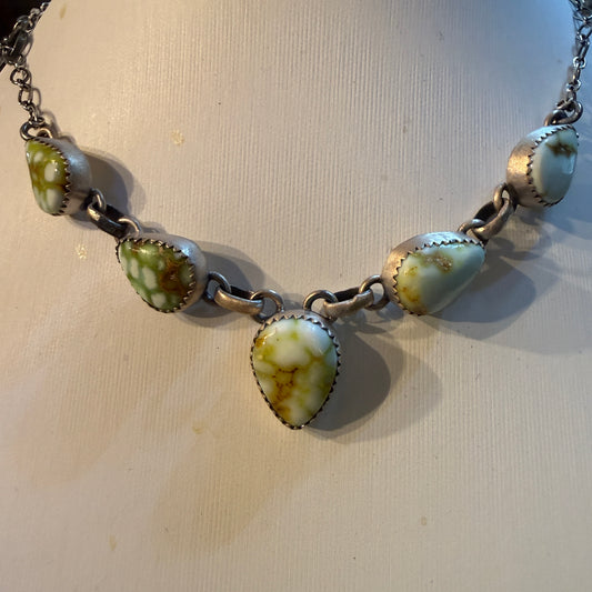 Palomino Turquoise Gemstone 20 Inch Choker Necklace in Sterling Silver Wild West Boho