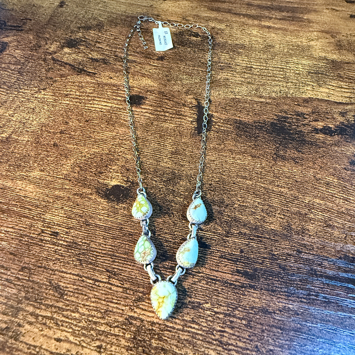 Palomino Turquoise Gemstone 20 Inch Choker Necklace in Sterling Silver Wild West Boho
