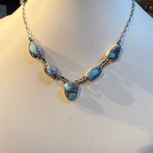 Golden Hills Turquoise Gemstone 14 Inch Choker Necklace in Sterling Silver Wild West Boho