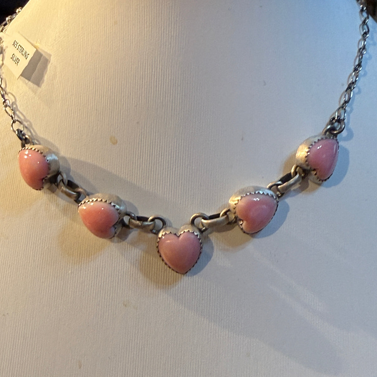 Queen Pink Conch Turquoise 14 Inch Heart Choker Necklace in Sterling Silver Wild West Boho