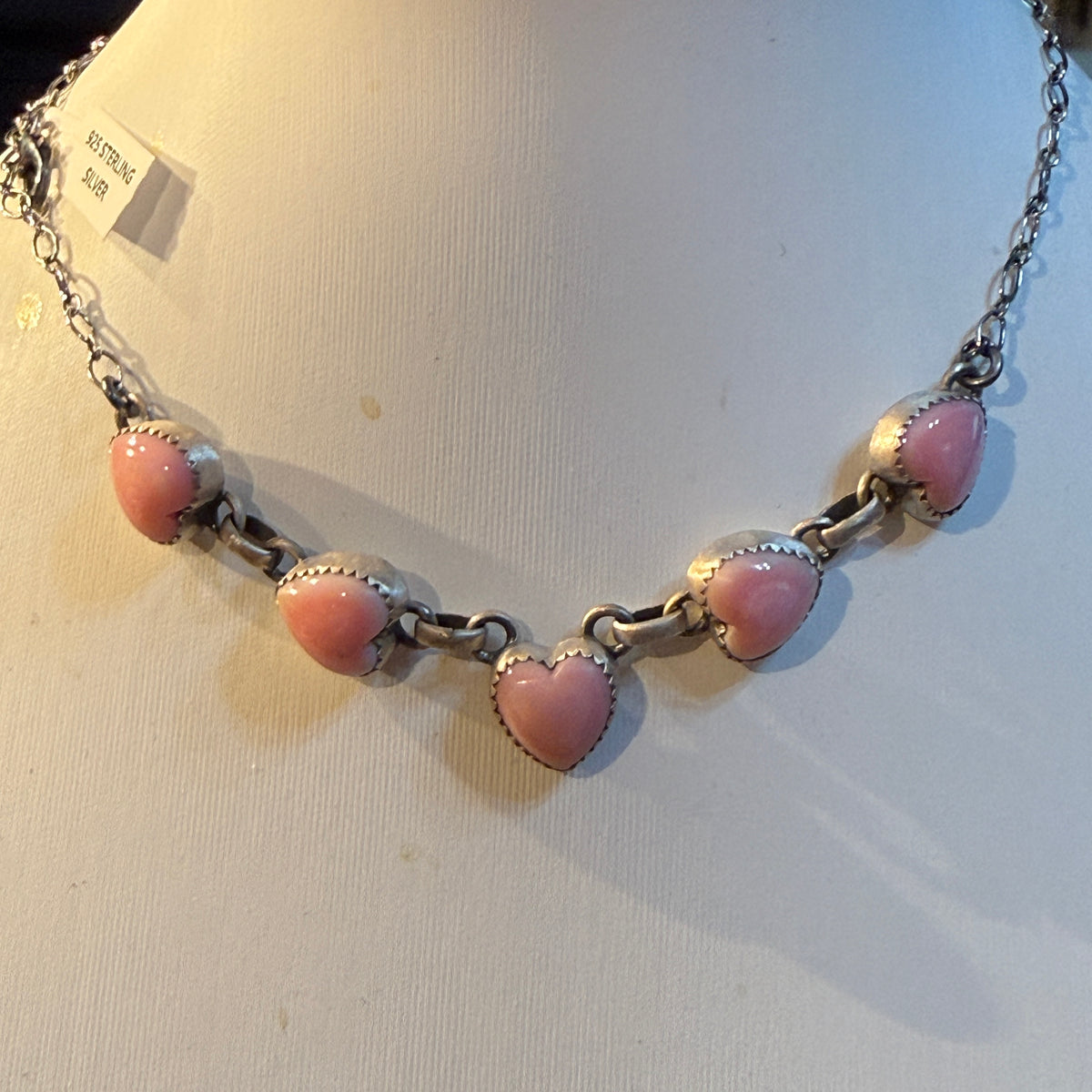 Queen Pink Conch Turquoise 14 Inch Heart Choker Necklace in Sterling Silver Wild West Boho