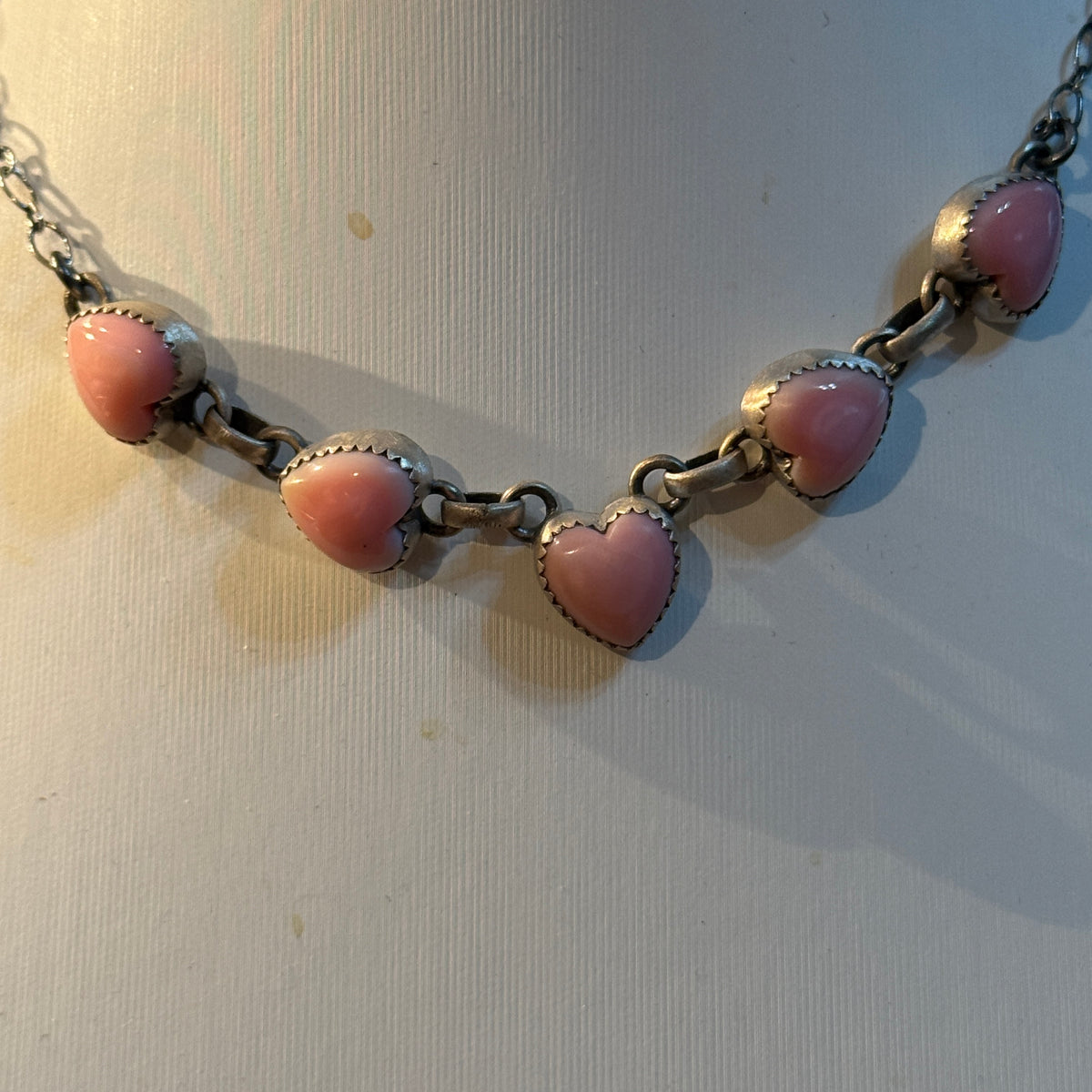Queen Pink Conch Turquoise 14 Inch Heart Choker Necklace in Sterling Silver Wild West Boho