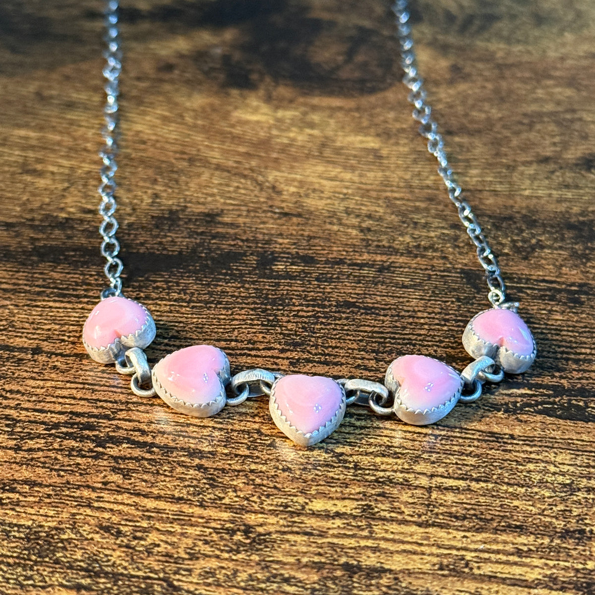 Queen Pink Conch Turquoise 14 Inch Heart Choker Necklace in Sterling Silver Wild West Boho