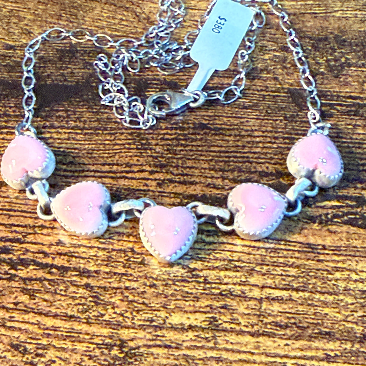 Queen Pink Conch Turquoise 14 Inch Heart Choker Necklace in Sterling Silver Wild West Boho