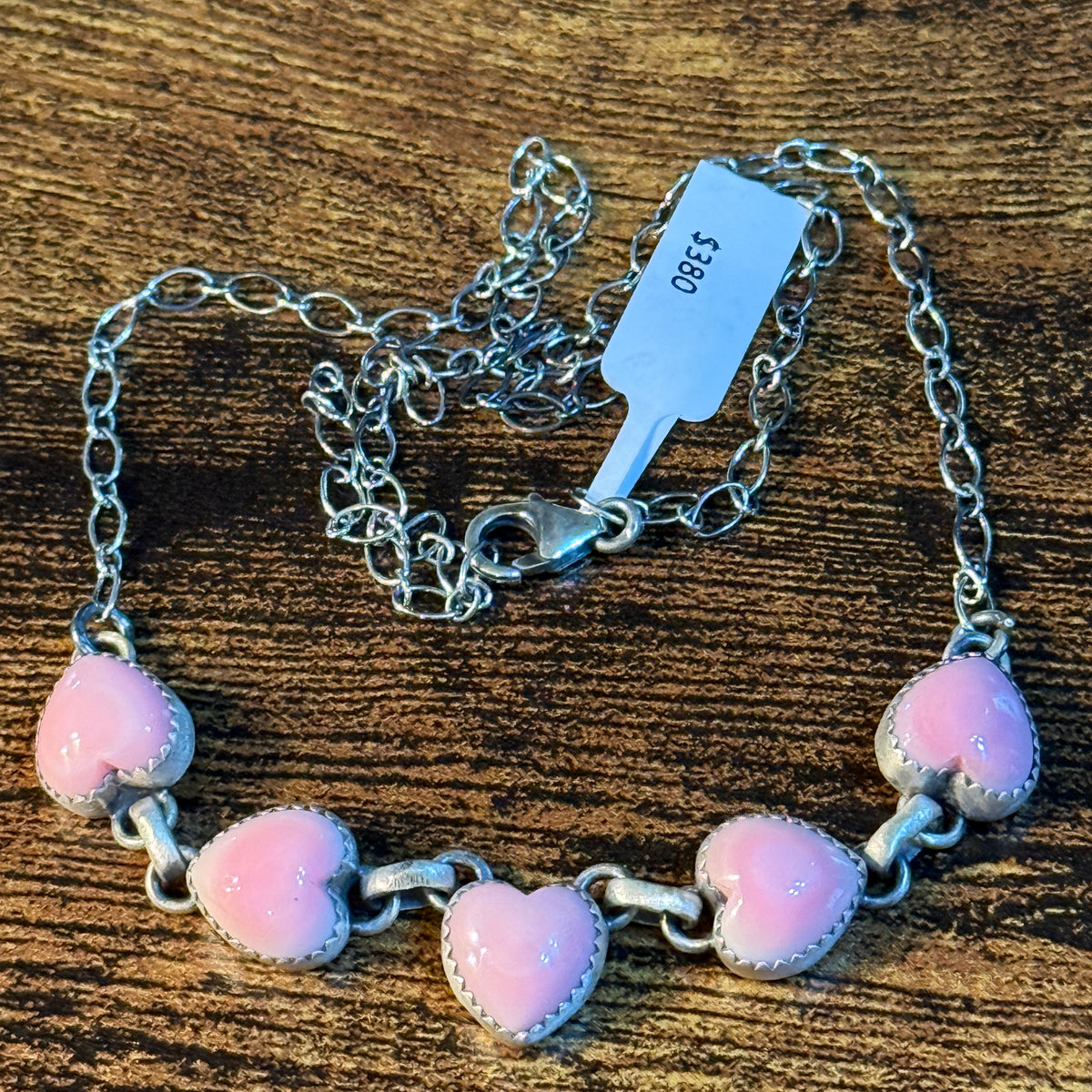 Queen Pink Conch Turquoise 14 Inch Heart Choker Necklace in Sterling Silver Wild West Boho