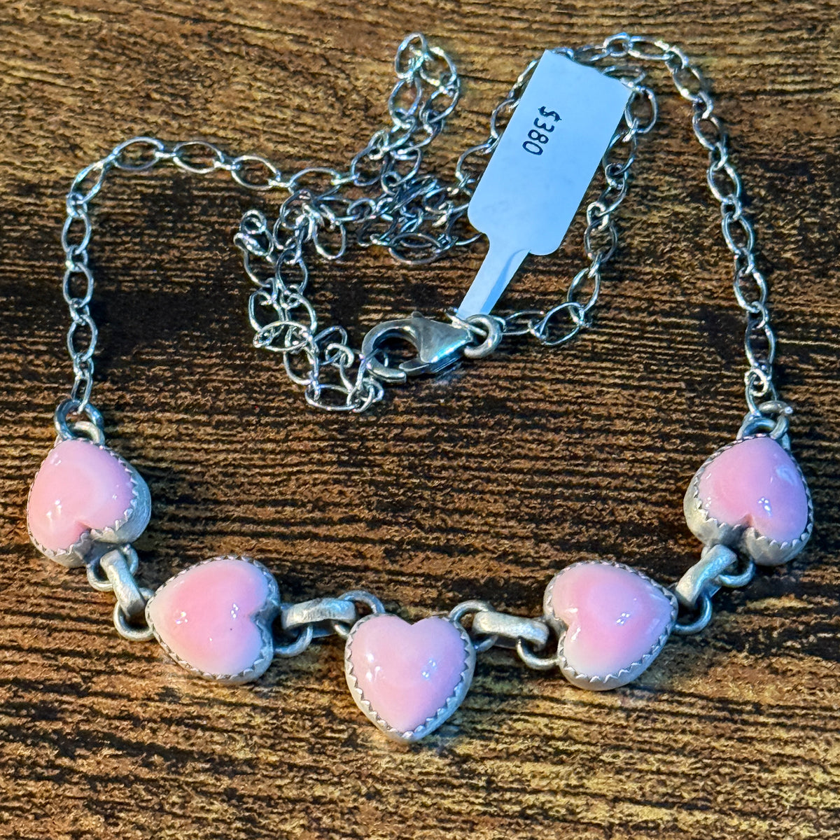 Queen Pink Conch Turquoise 14 Inch Heart Choker Necklace in Sterling Silver Wild West Boho