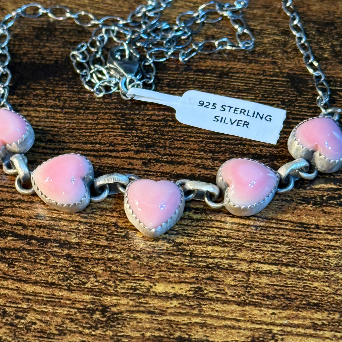 Queen Pink Conch Turquoise 14 Inch Heart Choker Necklace in Sterling Silver Wild West Boho