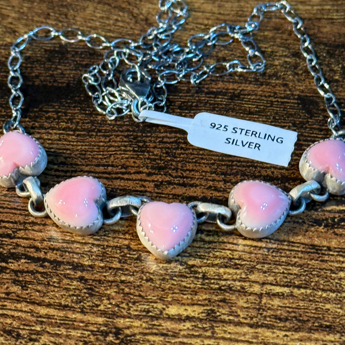 Queen Pink Conch Turquoise 14 Inch Heart Choker Necklace in Sterling Silver Wild West Boho