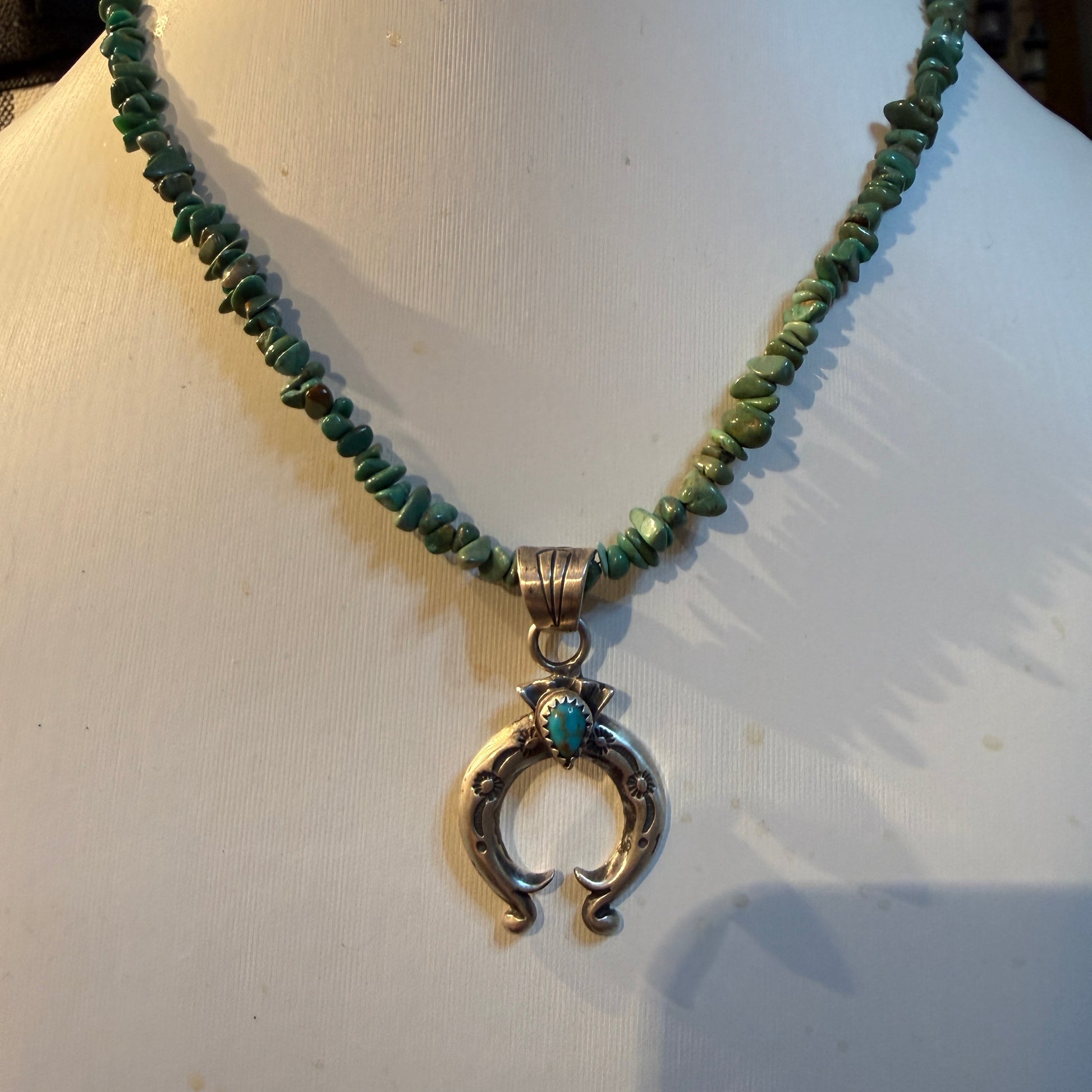 Kingman Turquoise Gemstone Naja Chip Necklace Sterling Silver 16 Inch Wild West Boho