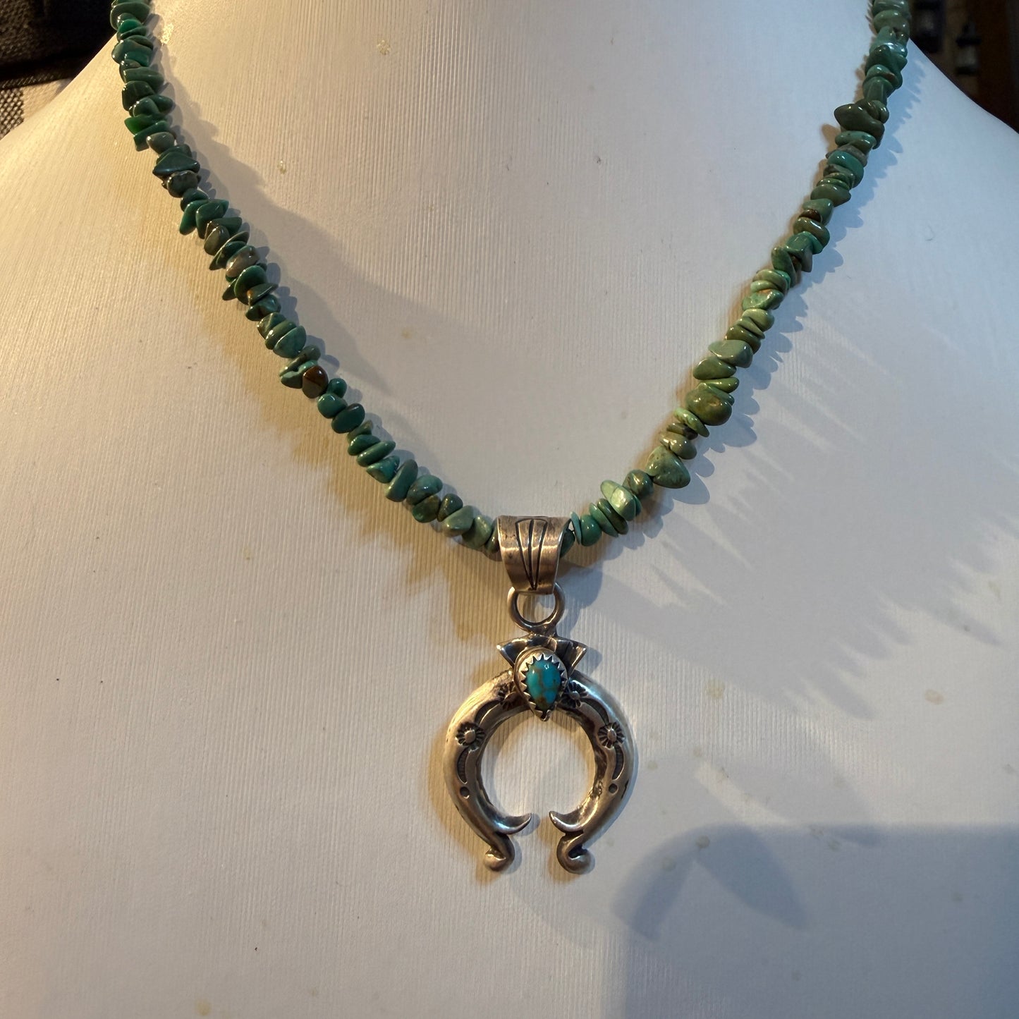 Kingman Turquoise Gemstone Naja Chip Necklace Sterling Silver 16 Inch Wild West Boho