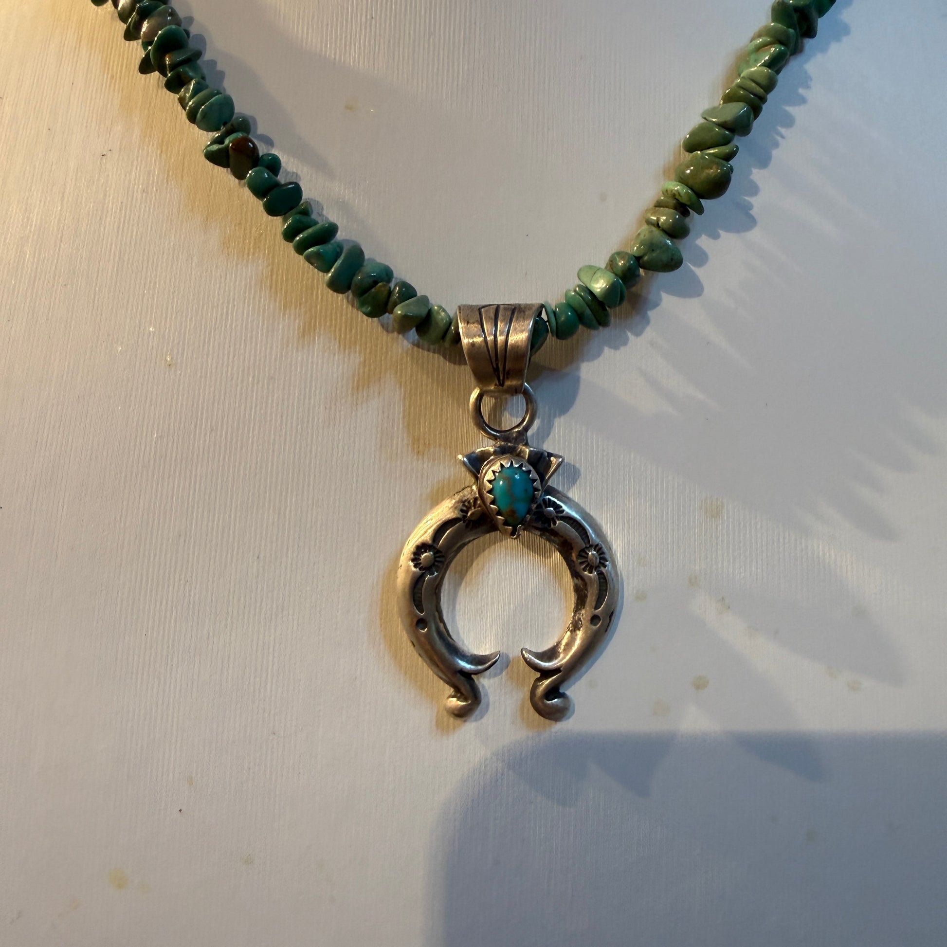 Kingman Turquoise Gemstone Naja Chip Necklace Sterling Silver 16 Inch Wild West Boho