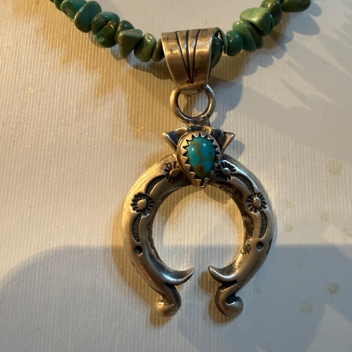 Kingman Turquoise Gemstone Naja Chip Necklace Sterling Silver 16 Inch Wild West Boho