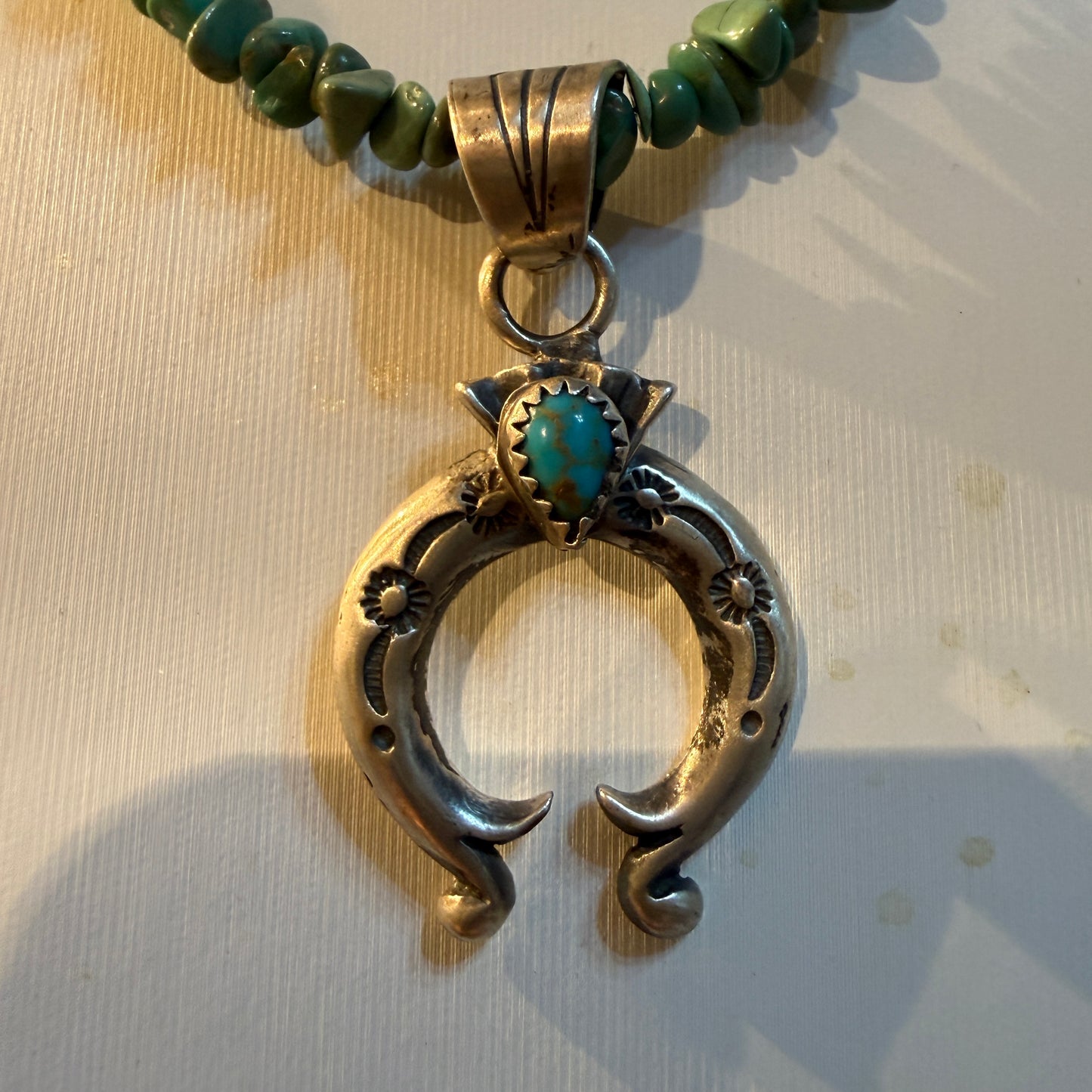 Kingman Turquoise Gemstone Naja Chip Necklace Sterling Silver 16 Inch Wild West Boho