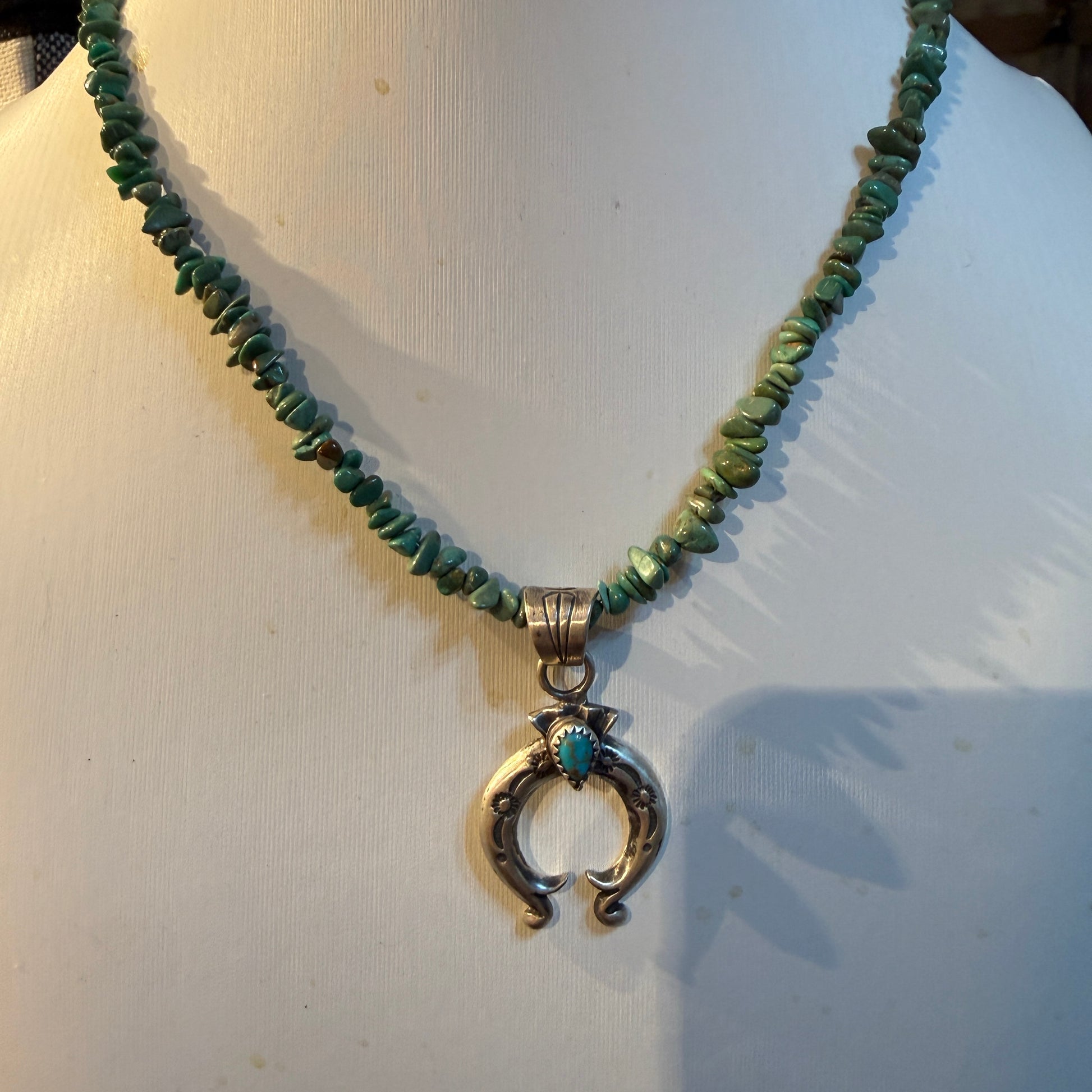 Kingman Turquoise Gemstone Naja Chip Necklace Sterling Silver 16 Inch Wild West Boho