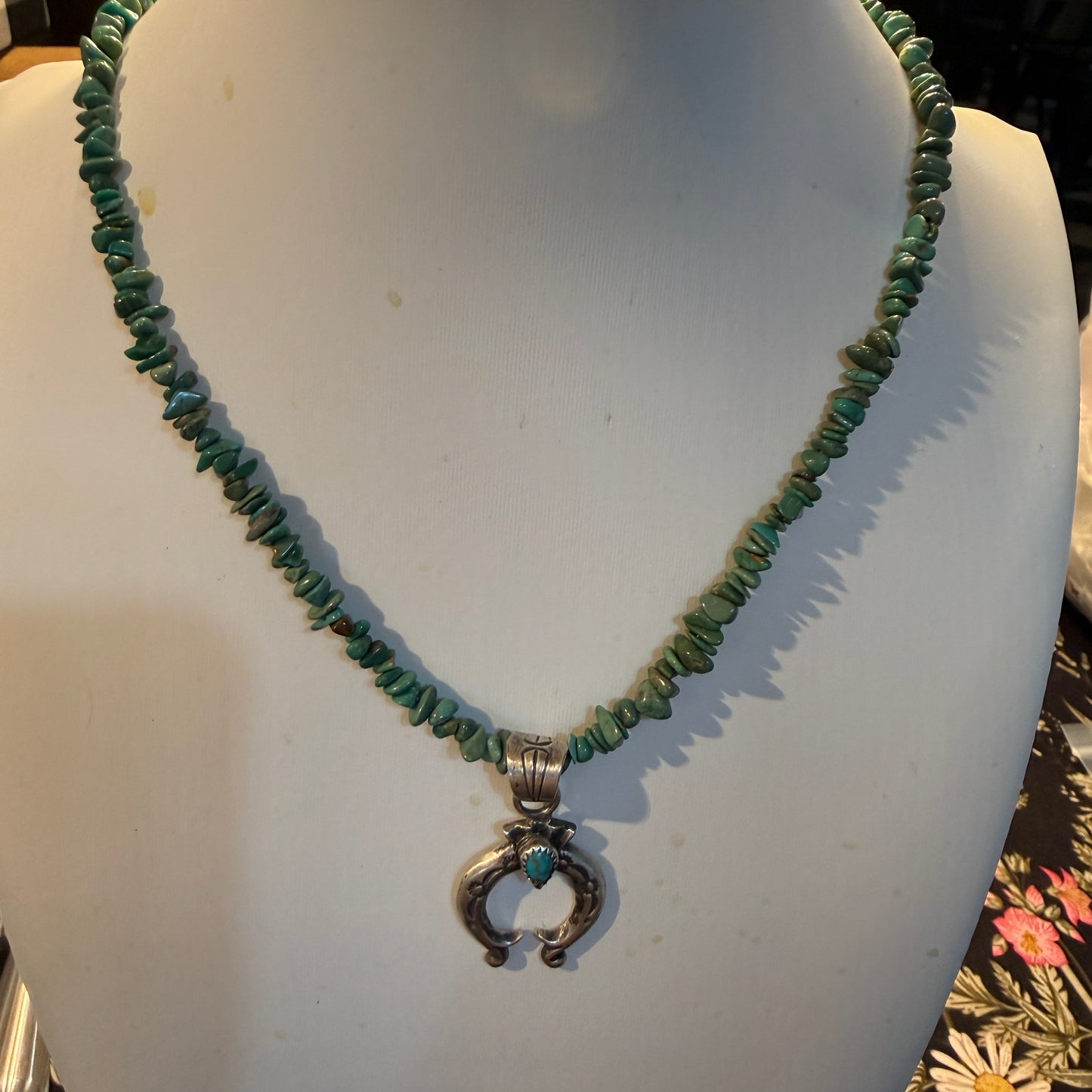 Kingman Turquoise Gemstone Naja Chip Necklace Sterling Silver 16 Inch Wild West Boho