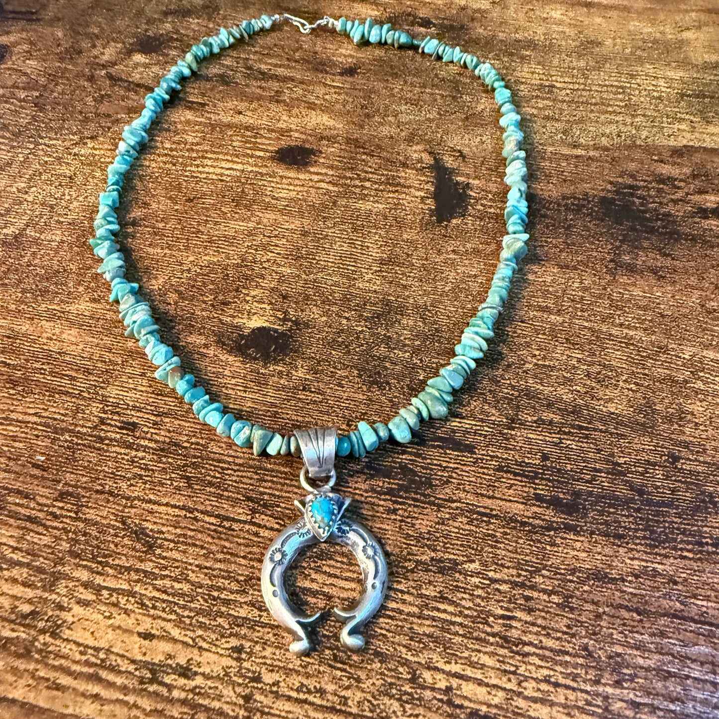 Kingman Turquoise Gemstone Naja Chip Necklace Sterling Silver 16 Inch Wild West Boho