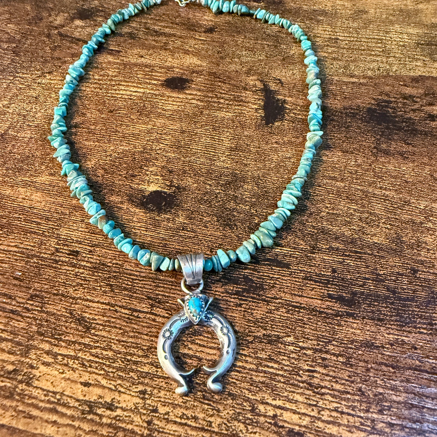 Kingman Turquoise Gemstone Naja Chip Necklace Sterling Silver 16 Inch Wild West Boho