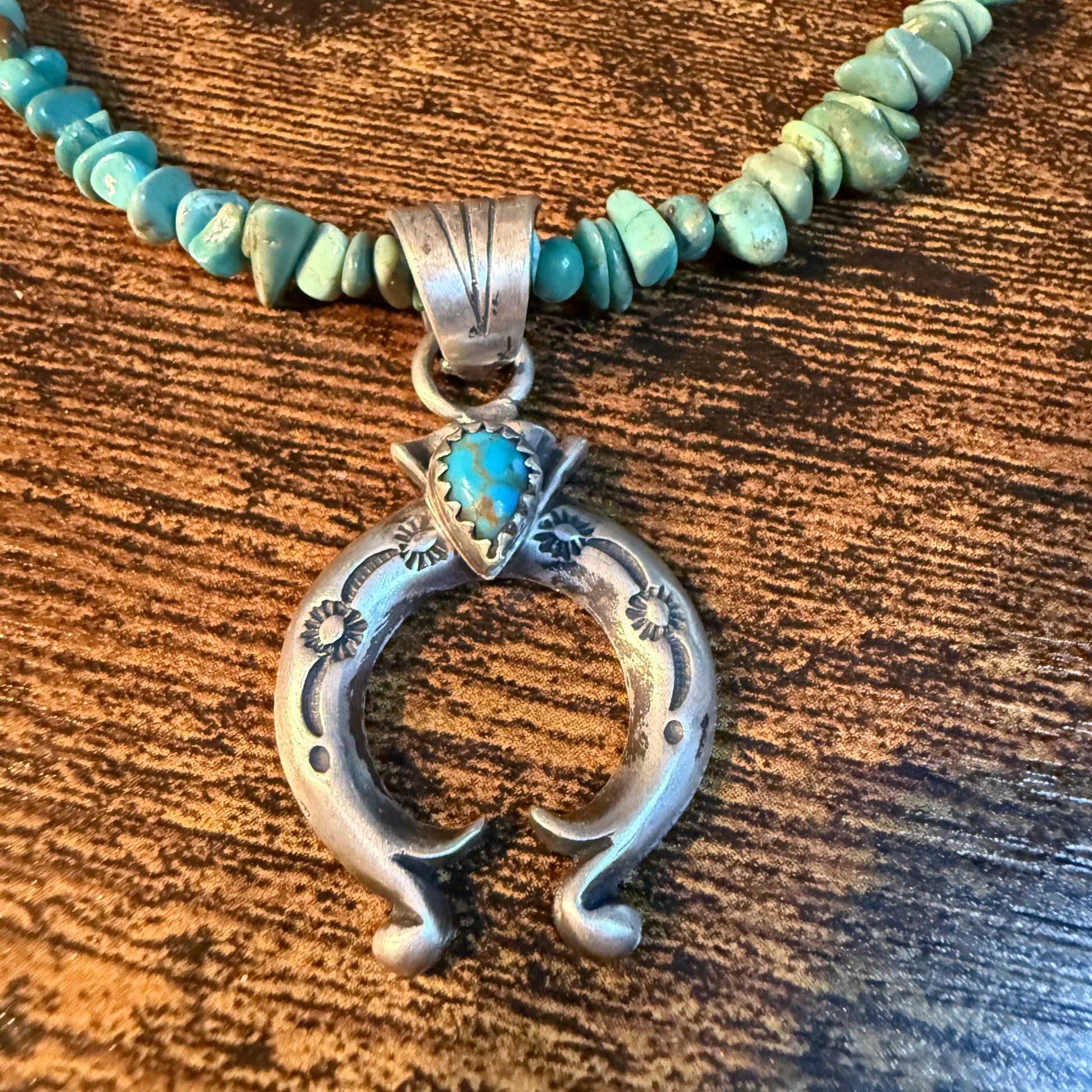 Kingman Turquoise Gemstone Naja Chip Necklace Sterling Silver 16 Inch Wild West Boho