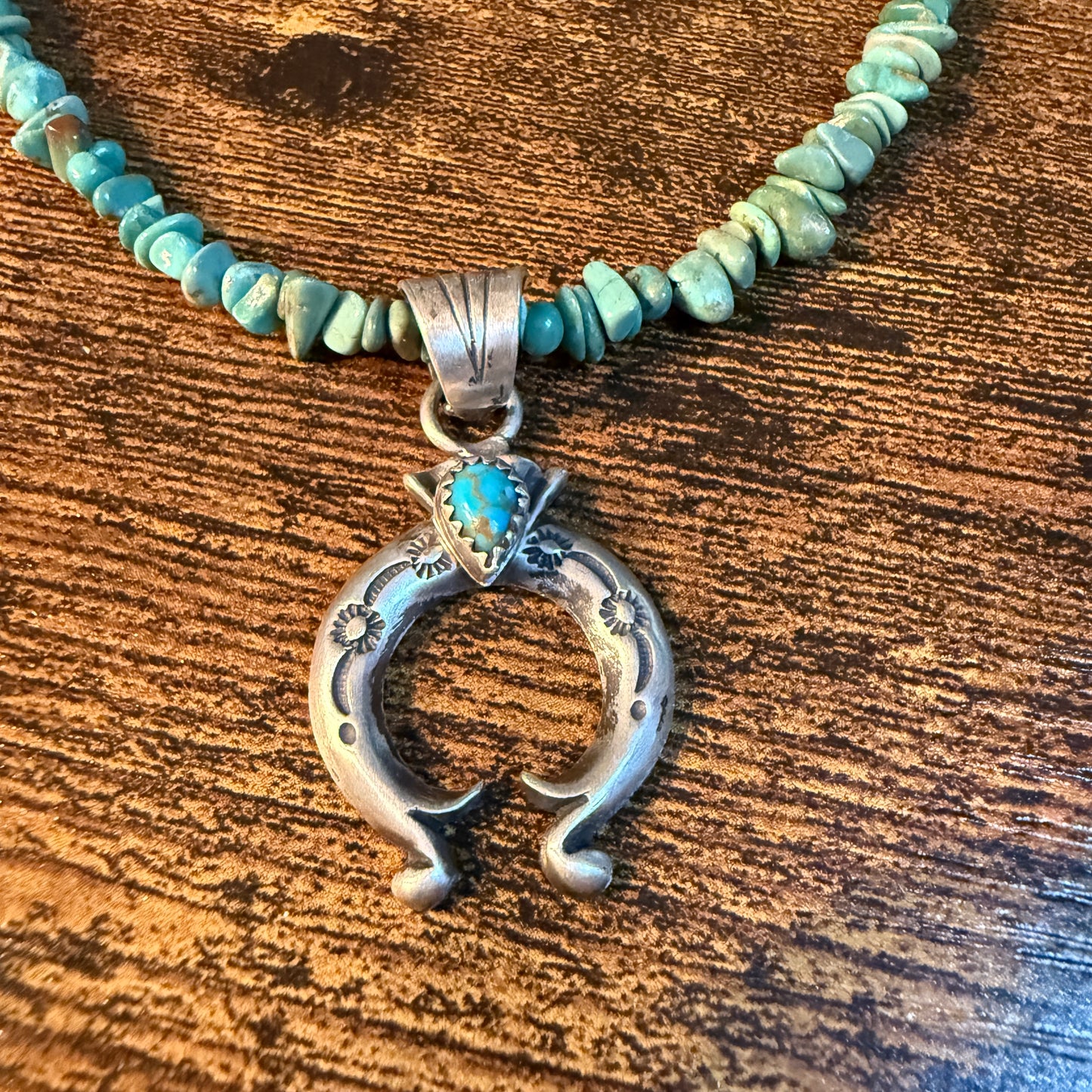 Kingman Turquoise Gemstone Naja Chip Necklace Sterling Silver 16 Inch Wild West Boho