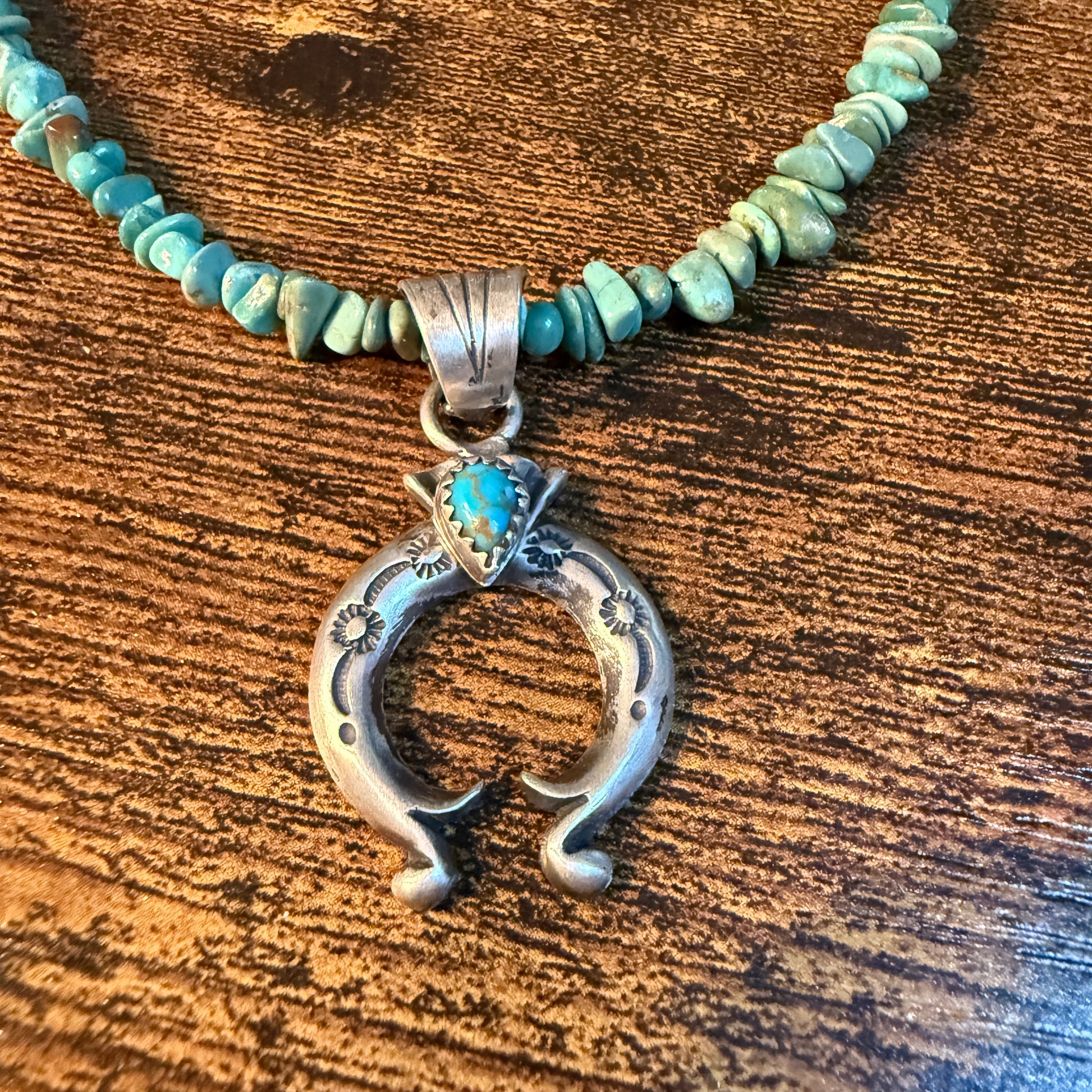 Kingman Turquoise Gemstone Naja Chip Necklace Sterling Silver 16 Inch Wild West Boho