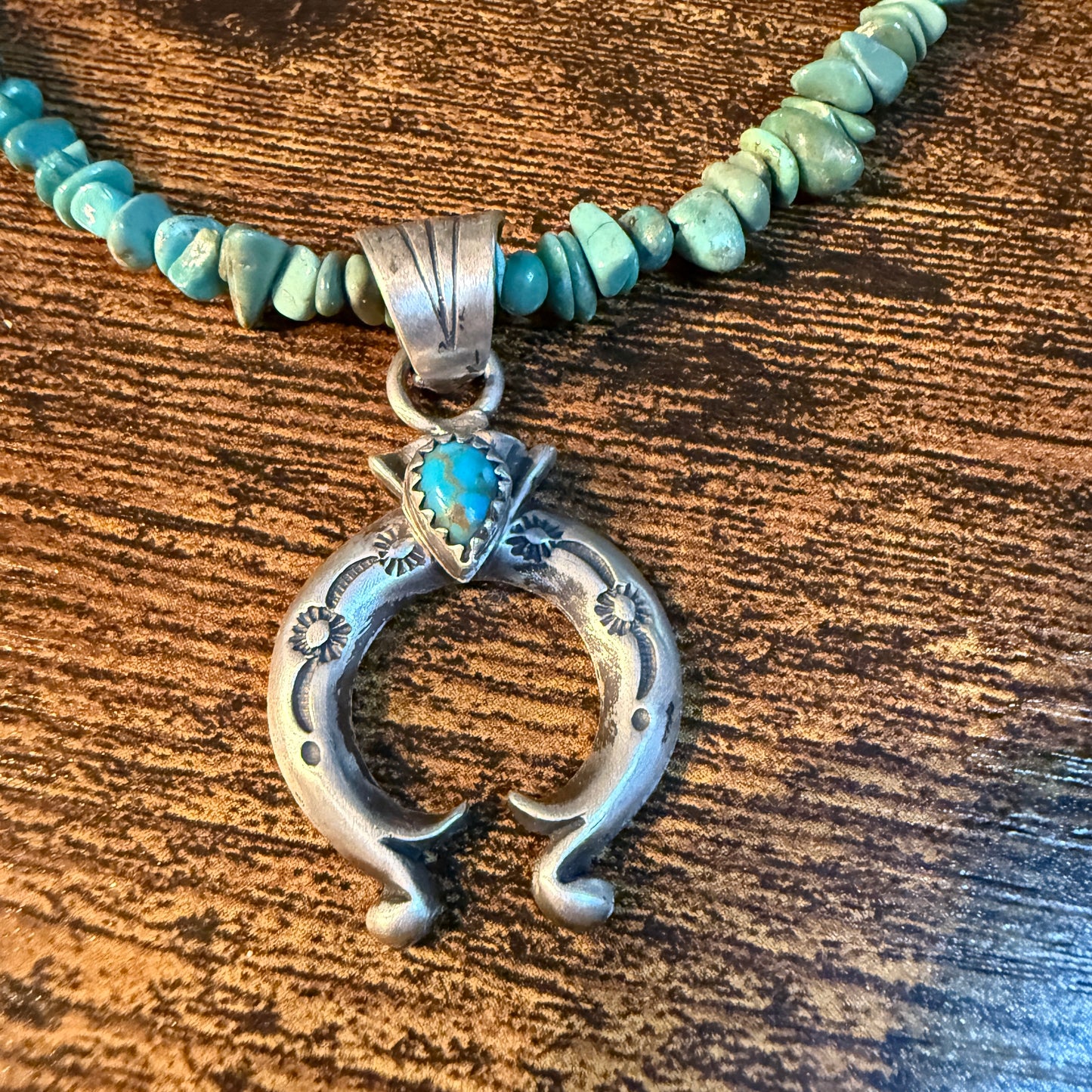 Kingman Turquoise Gemstone Naja Chip Necklace Sterling Silver 16 Inch Wild West Boho