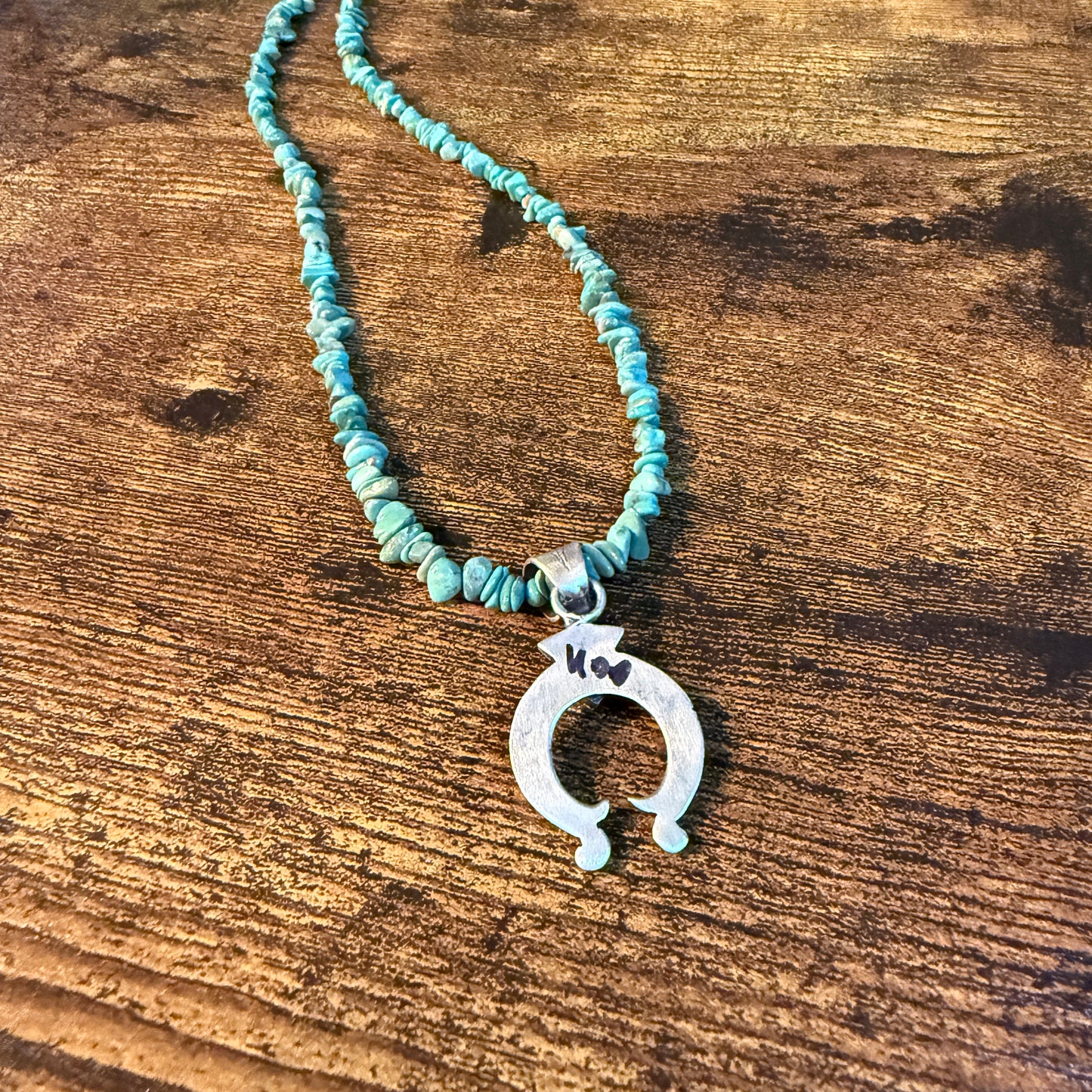 Kingman Turquoise Gemstone Naja Chip Necklace Sterling Silver 16 Inch Wild West Boho