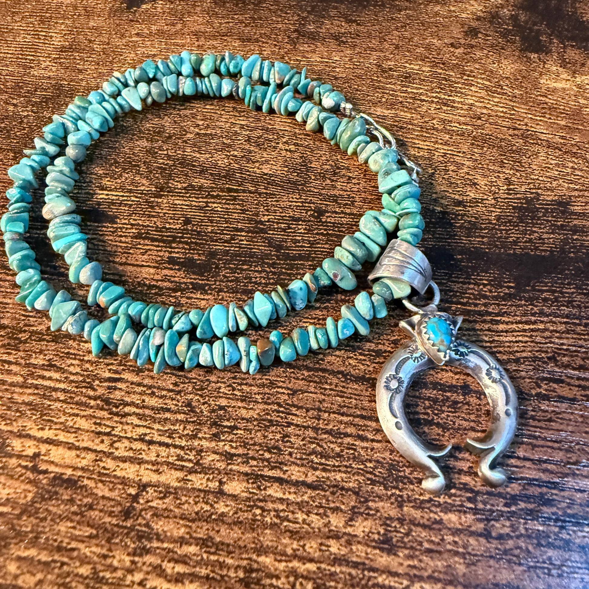 Kingman Turquoise Gemstone Naja Chip Necklace Sterling Silver 16 Inch Wild West Boho