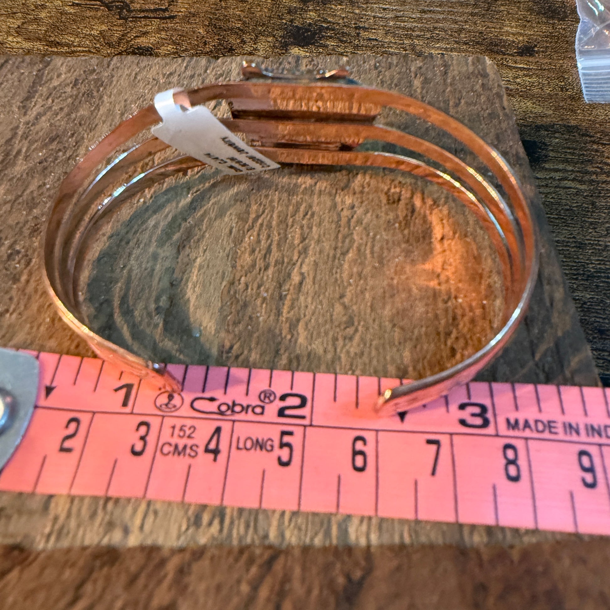 Bluebird Azurite Heart Gemstone Wide Cuff Bangle in Genuine Copper Wild West Boho