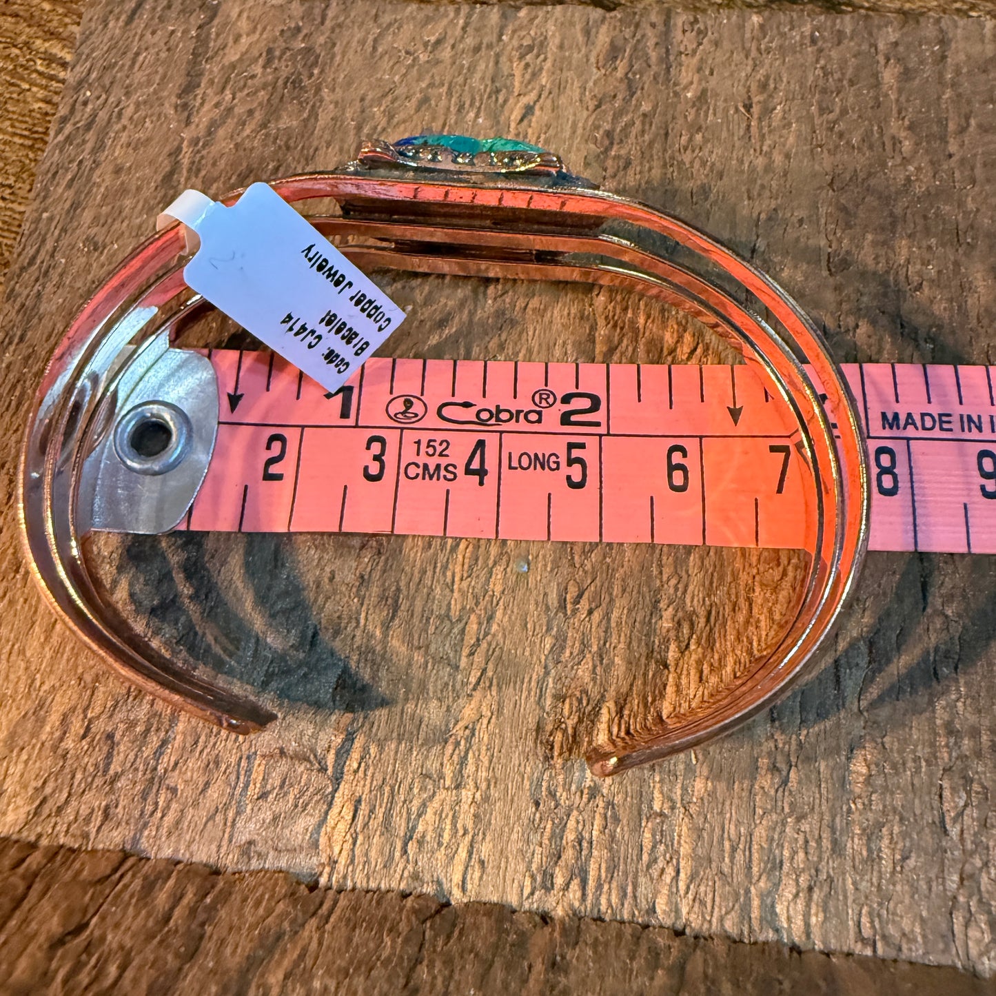 Bluebird Azurite Heart Gemstone Wide Cuff Bangle in Genuine Copper Wild West Boho