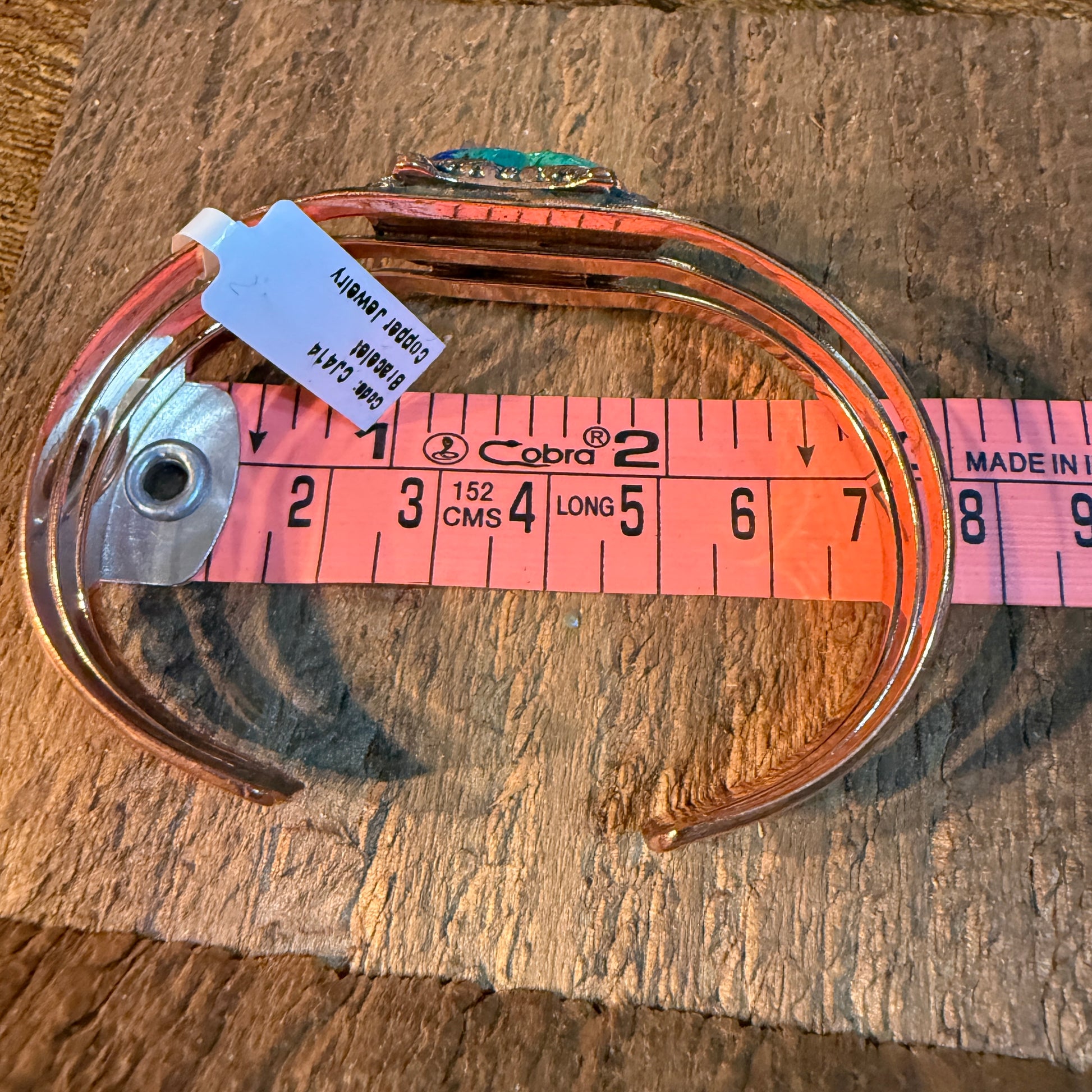 Bluebird Azurite Heart Gemstone Wide Cuff Bangle in Genuine Copper Wild West Boho