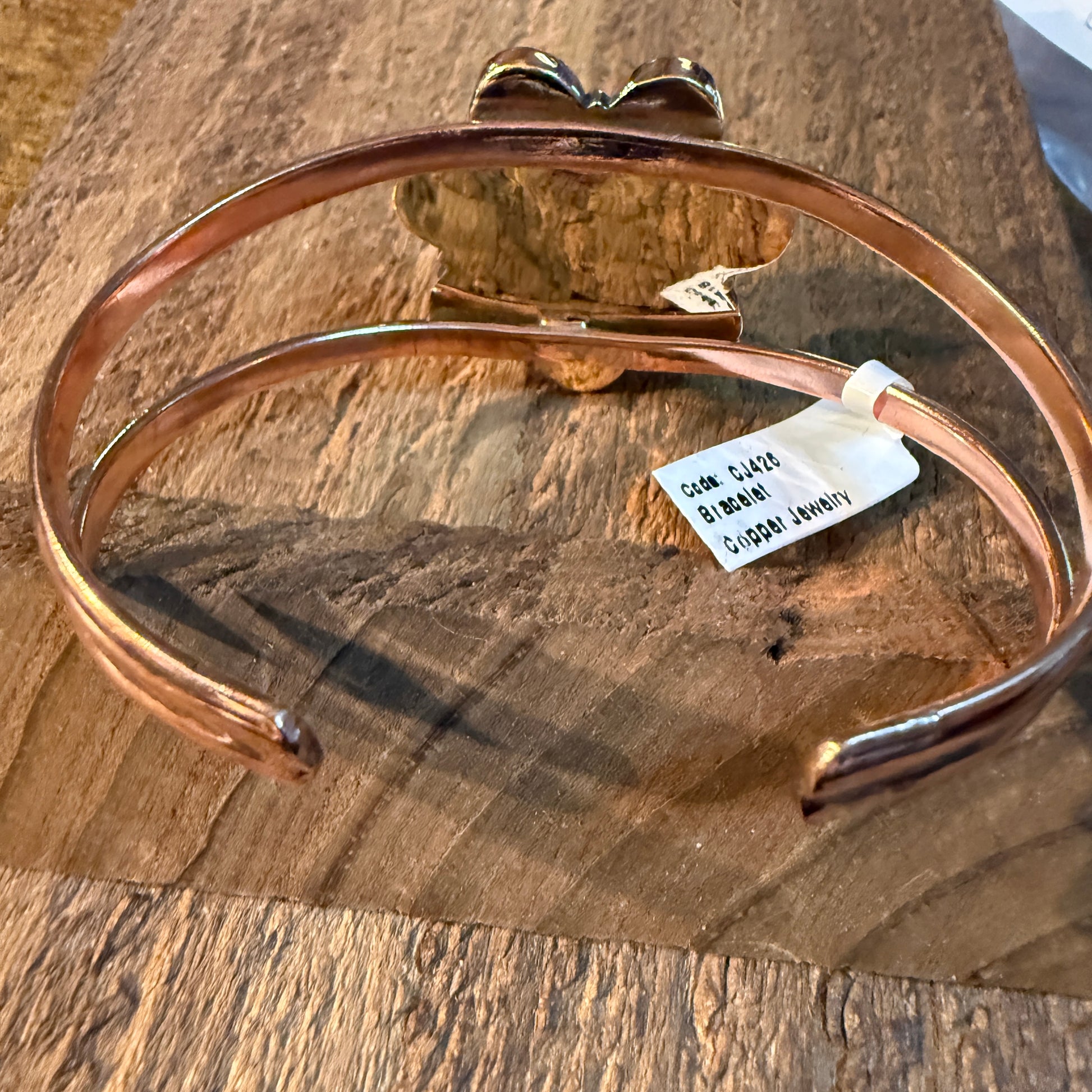 Mohave Turquoise Gemstone Flower Wide Cuff Bangle in Genuine Copper Wild West Boho