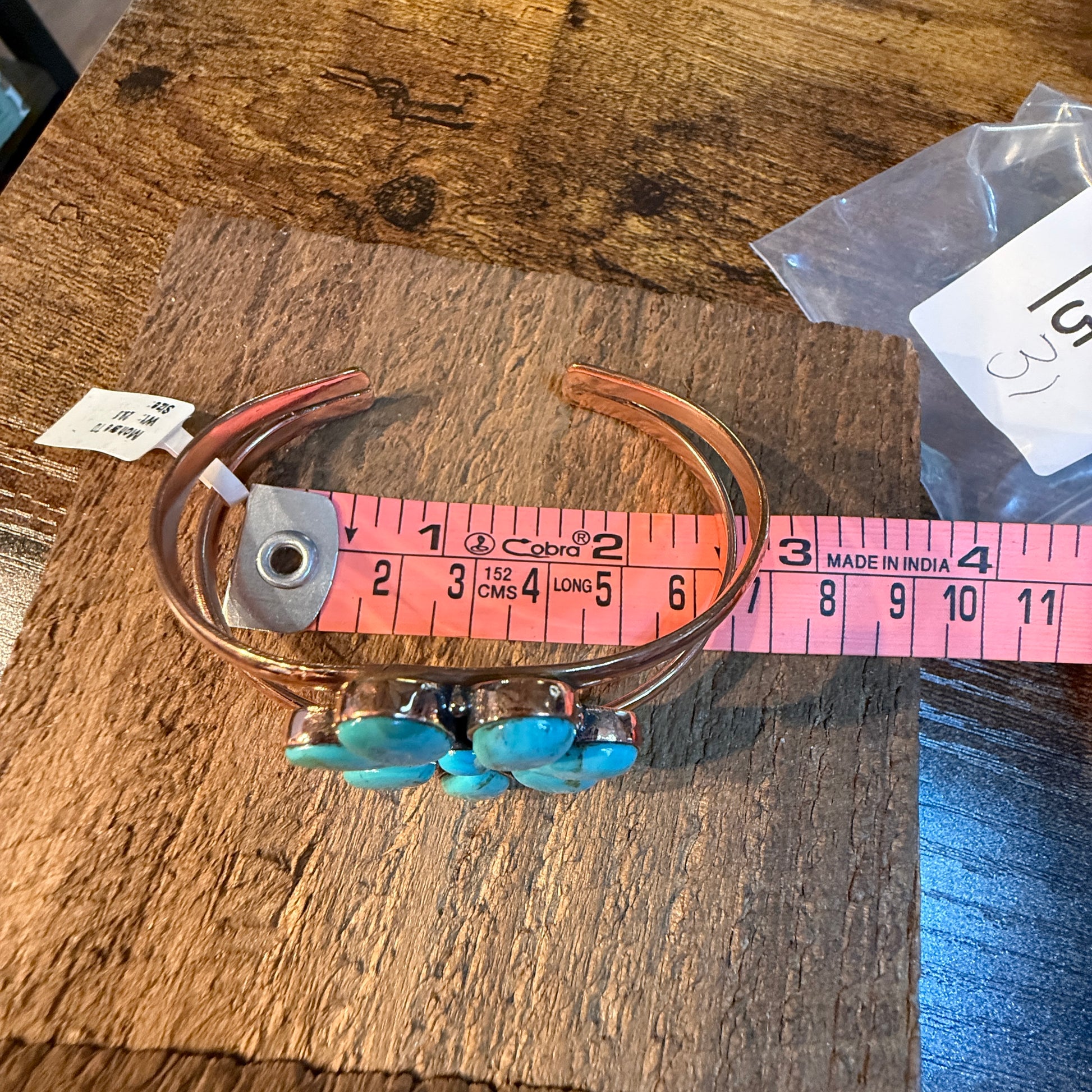 Mohave Turquoise Gemstone Flower Wide Cuff Bangle in Genuine Copper Wild West Boho