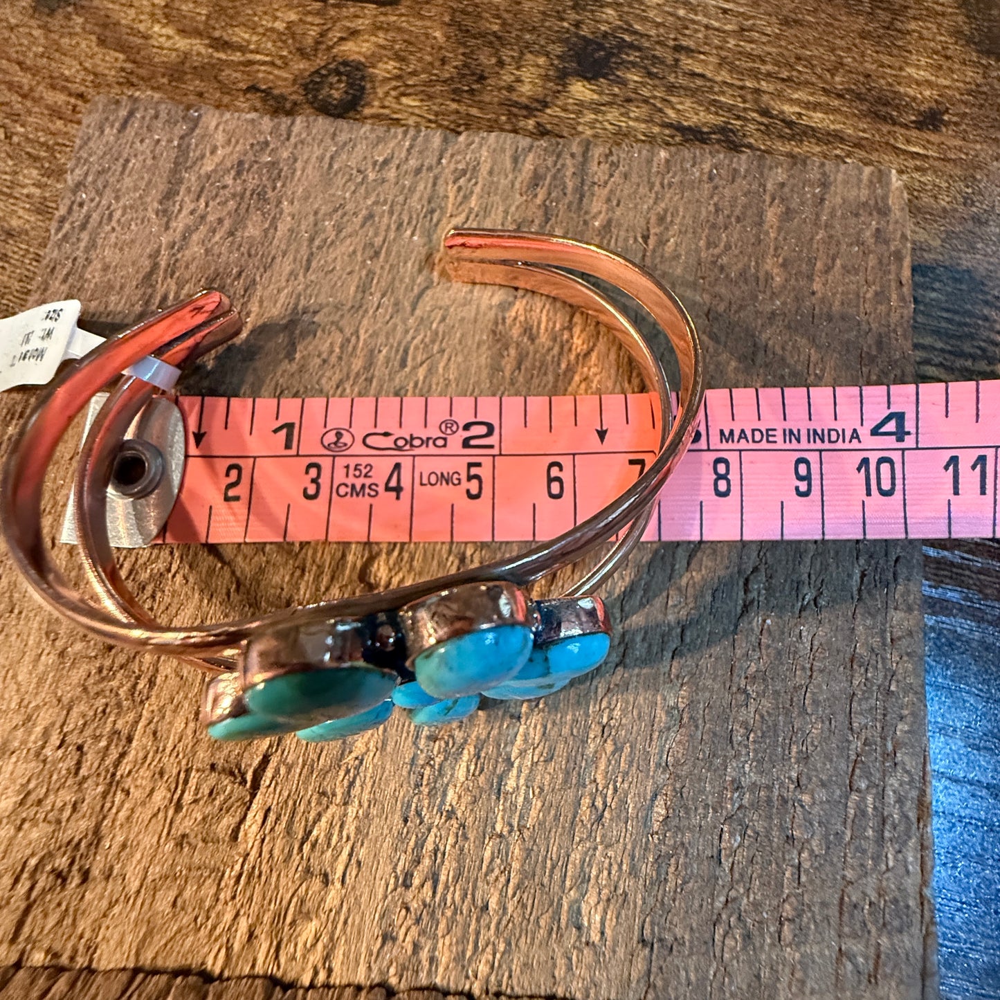 Mohave Turquoise Gemstone Flower Wide Cuff Bangle in Genuine Copper Wild West Boho
