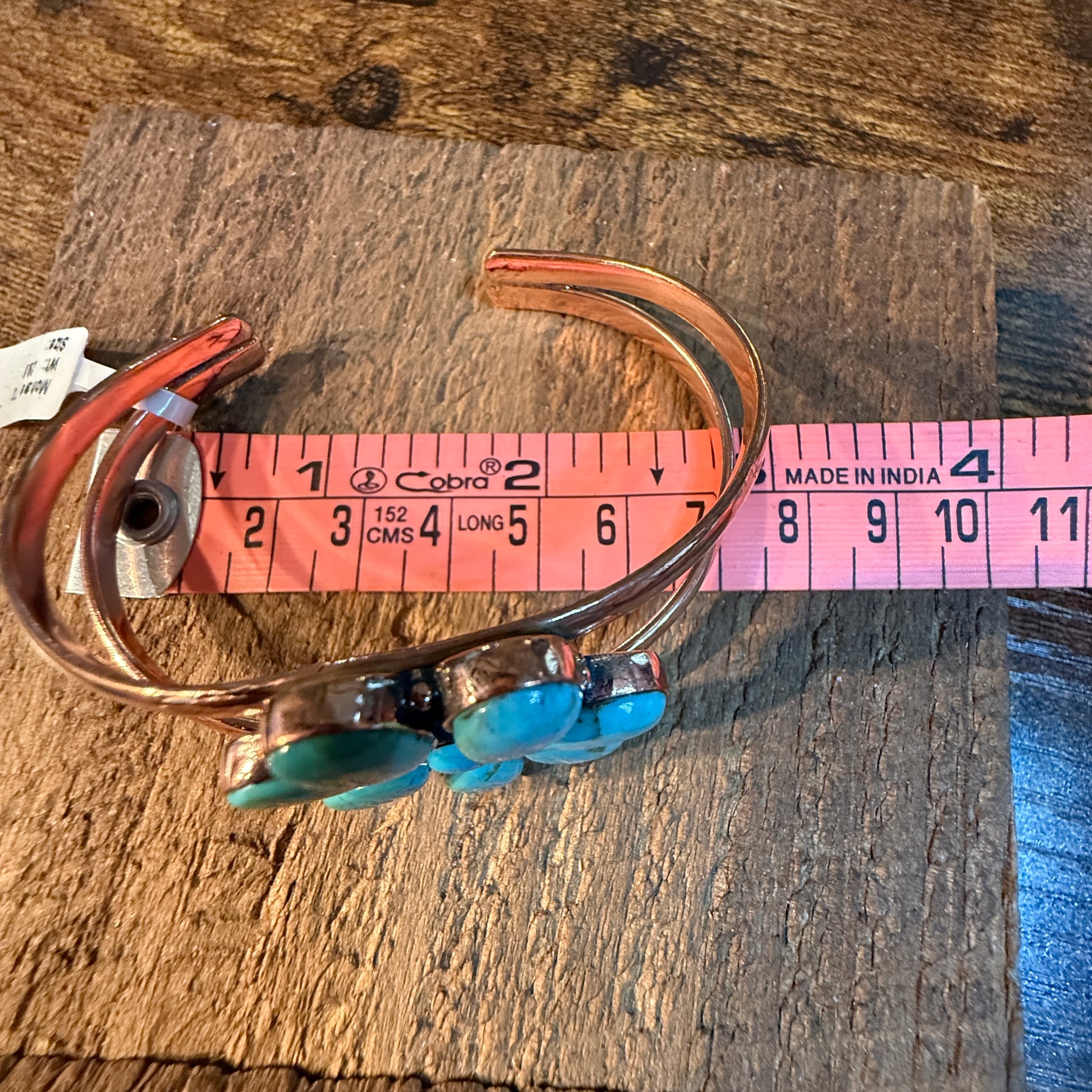 Mohave Turquoise Gemstone Flower Wide Cuff Bangle in Genuine Copper Wild West Boho
