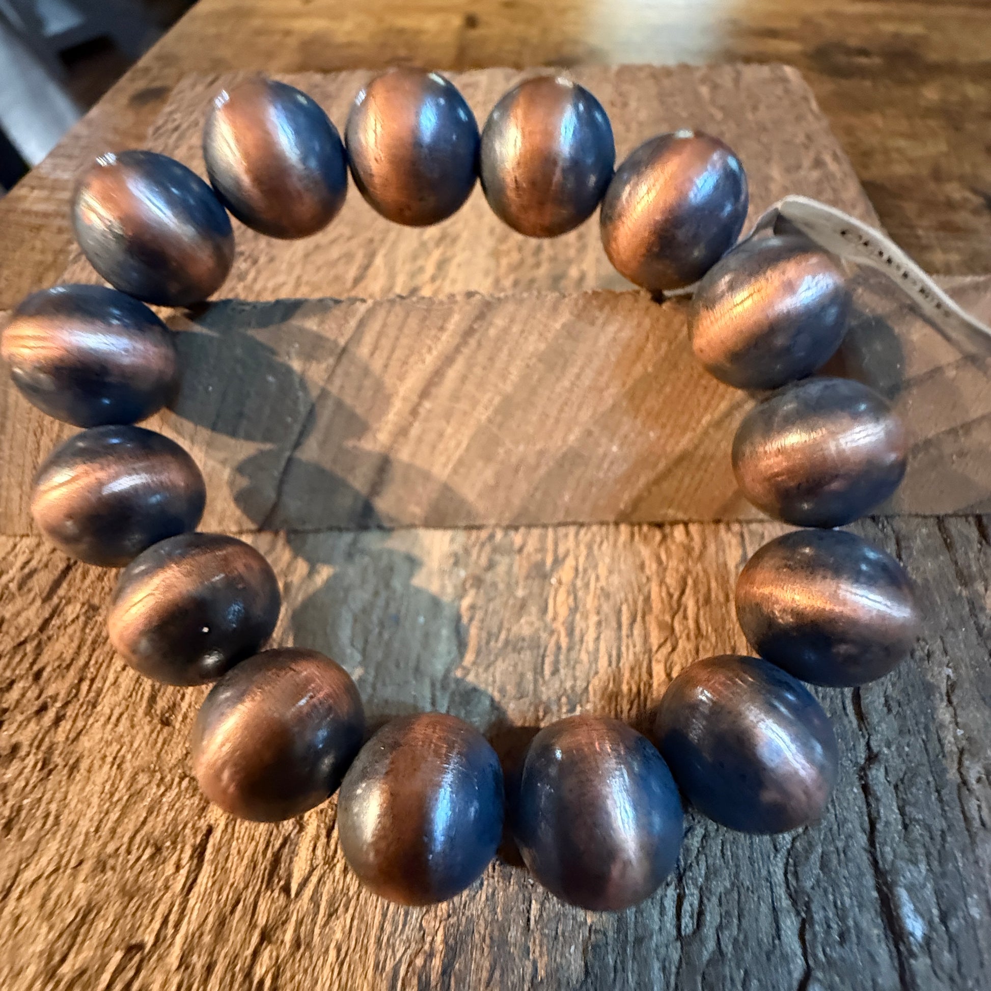 Desert Pearls Beads Stretch Bracelet 12mm in Genuine Copper Wild West Boho