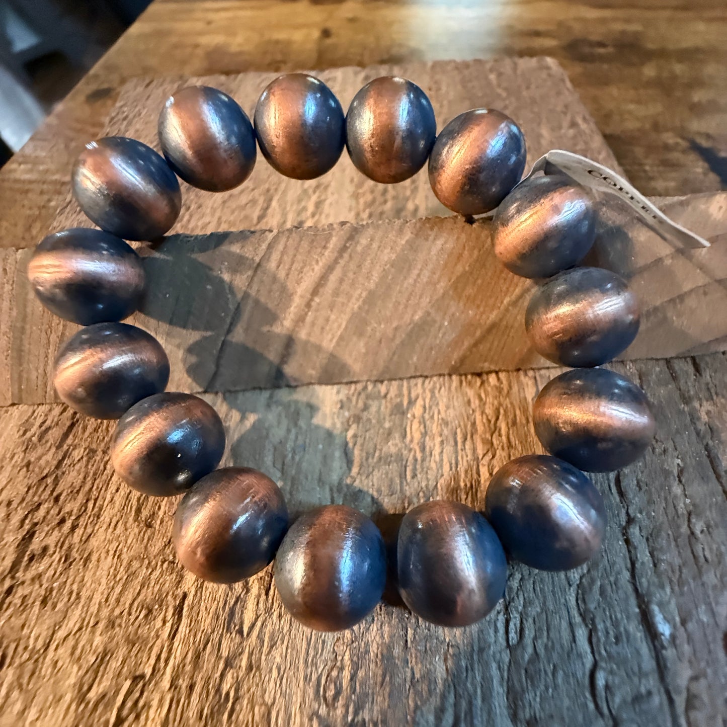 Desert Pearls Beads Stretch Bracelet 12mm in Genuine Copper Wild West Boho