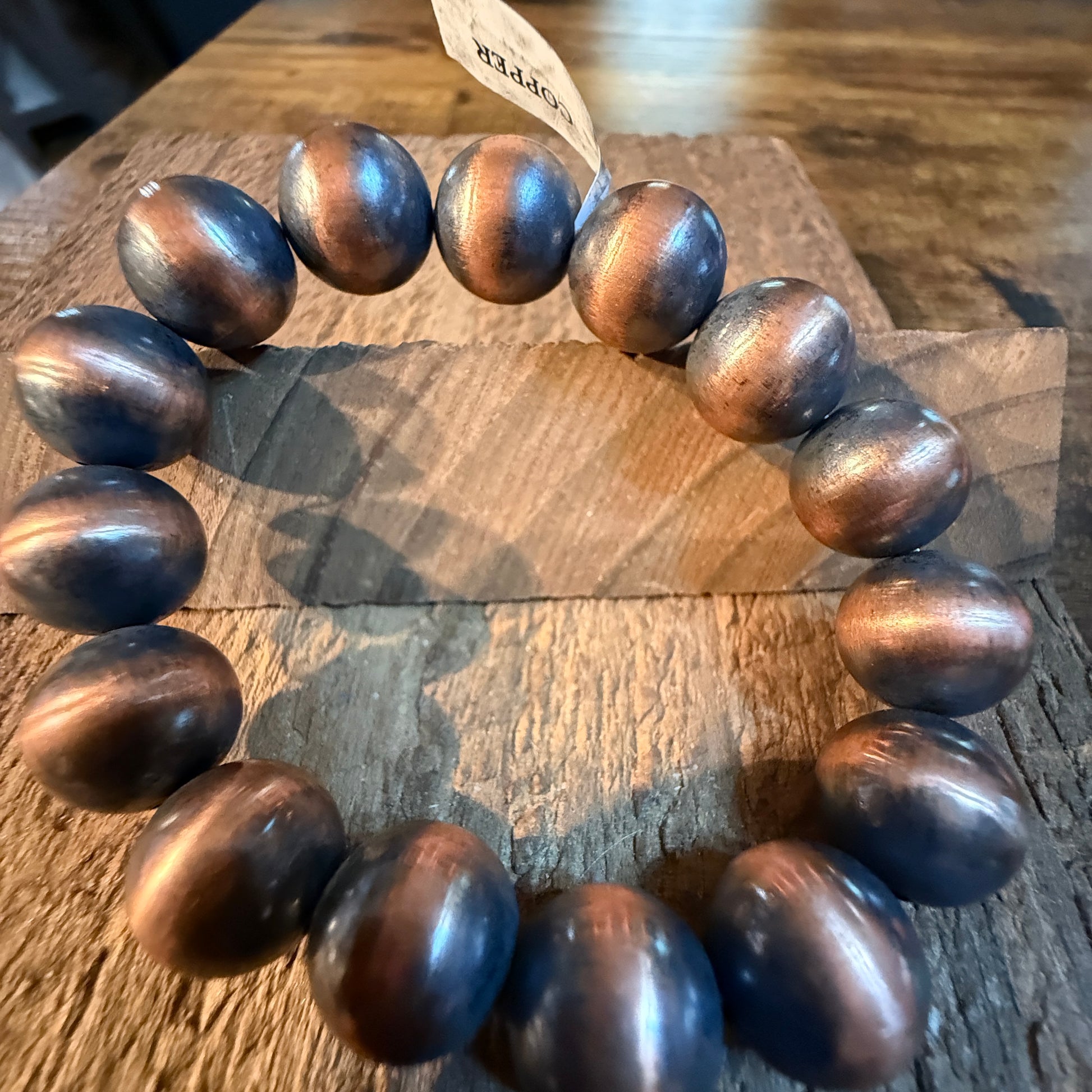 Desert Pearls Beads Stretch Bracelet 12mm in Genuine Copper Wild West Boho