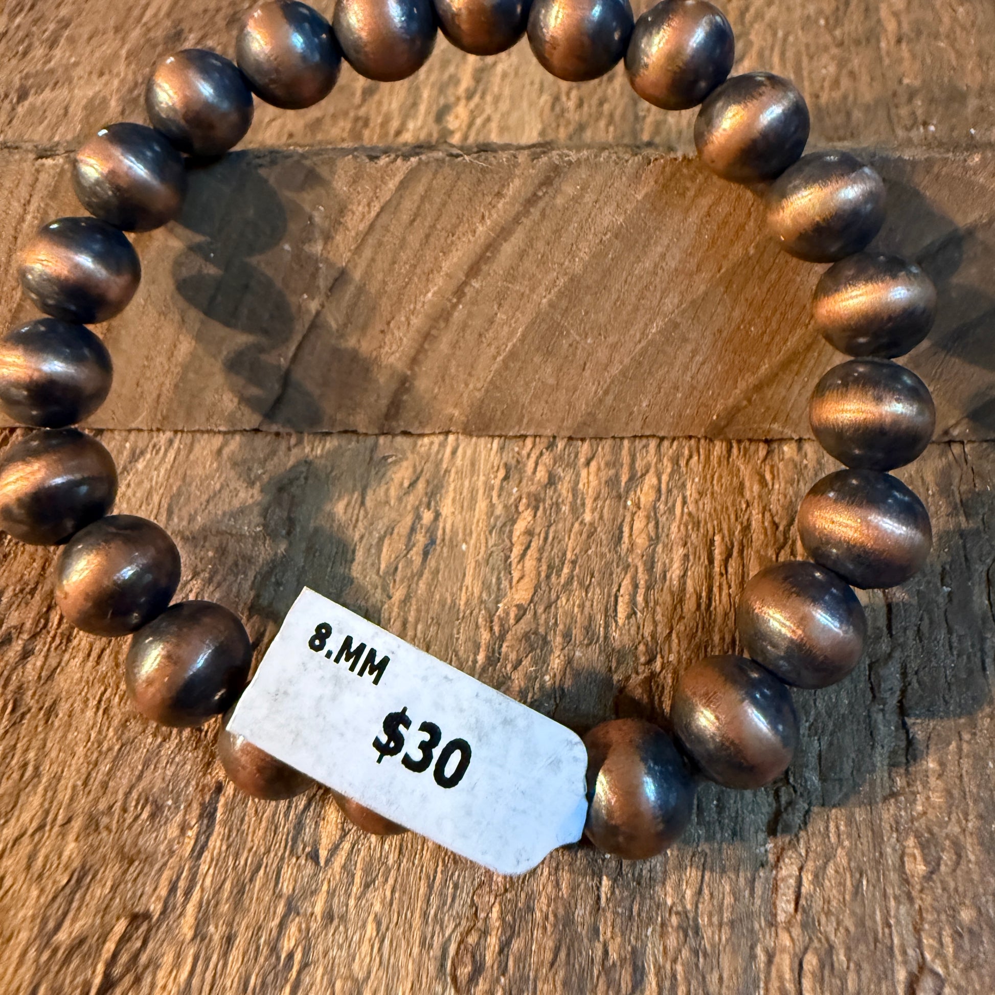 Desert Pearls Beads Stretch Bracelet 12mm in Genuine Copper Wild West Boho
