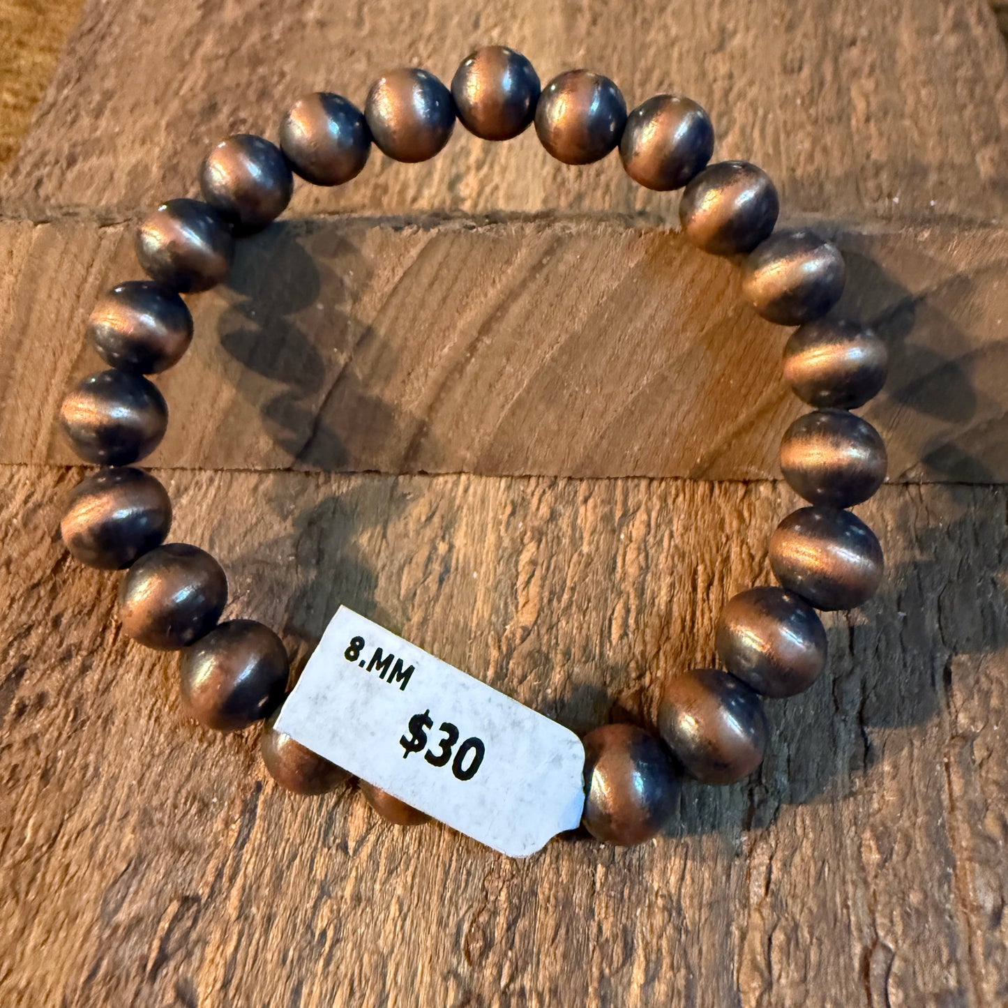 Desert Pearls Beads Stretch Bracelet 12mm in Genuine Copper Wild West Boho