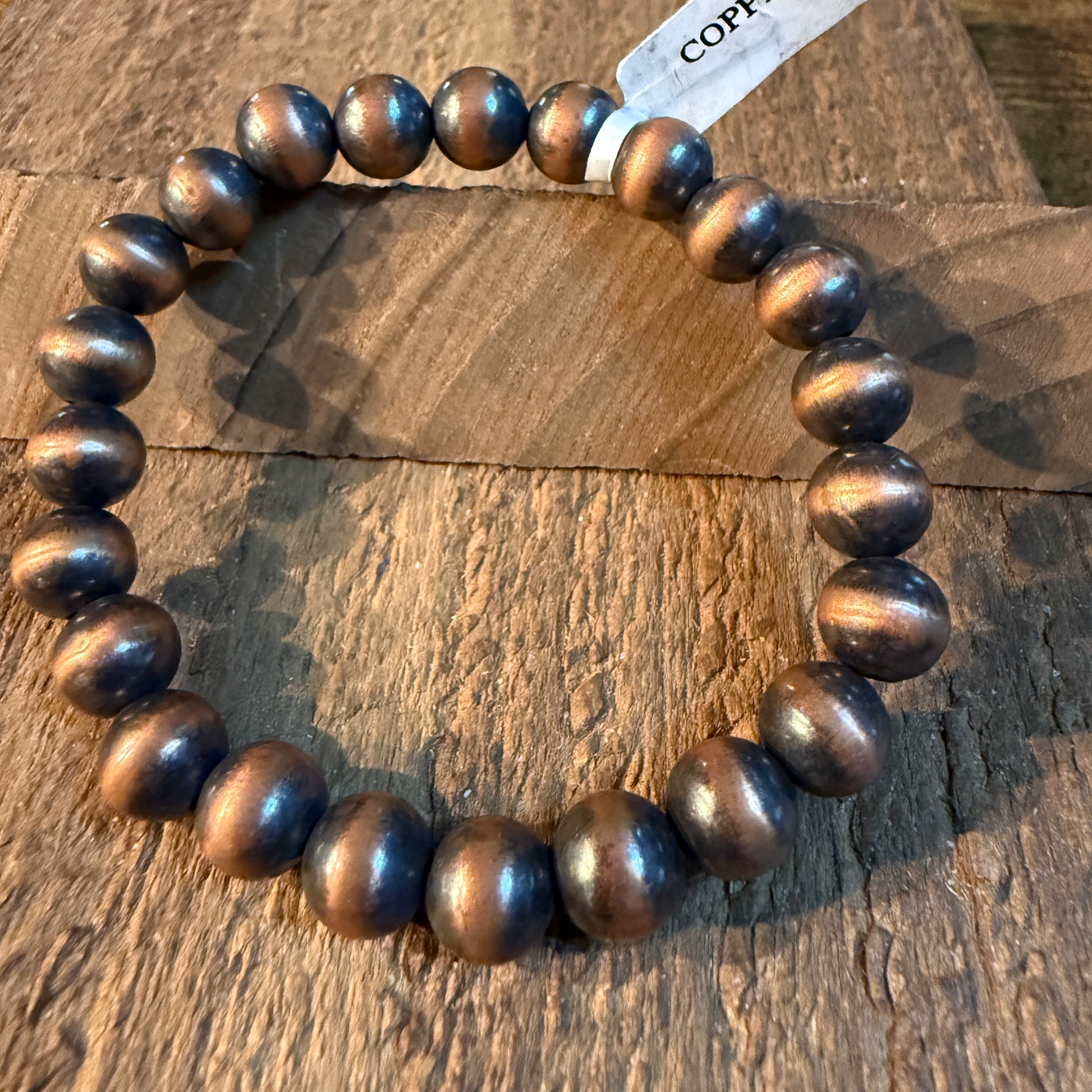 Desert Pearls Beads Stretch Bracelet 12mm in Genuine Copper Wild West Boho