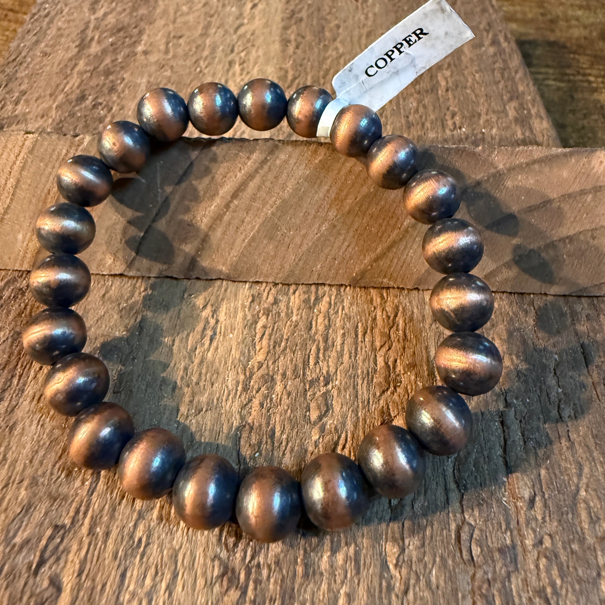 Desert Pearls Beads Stretch Bracelet 12mm in Genuine Copper Wild West Boho