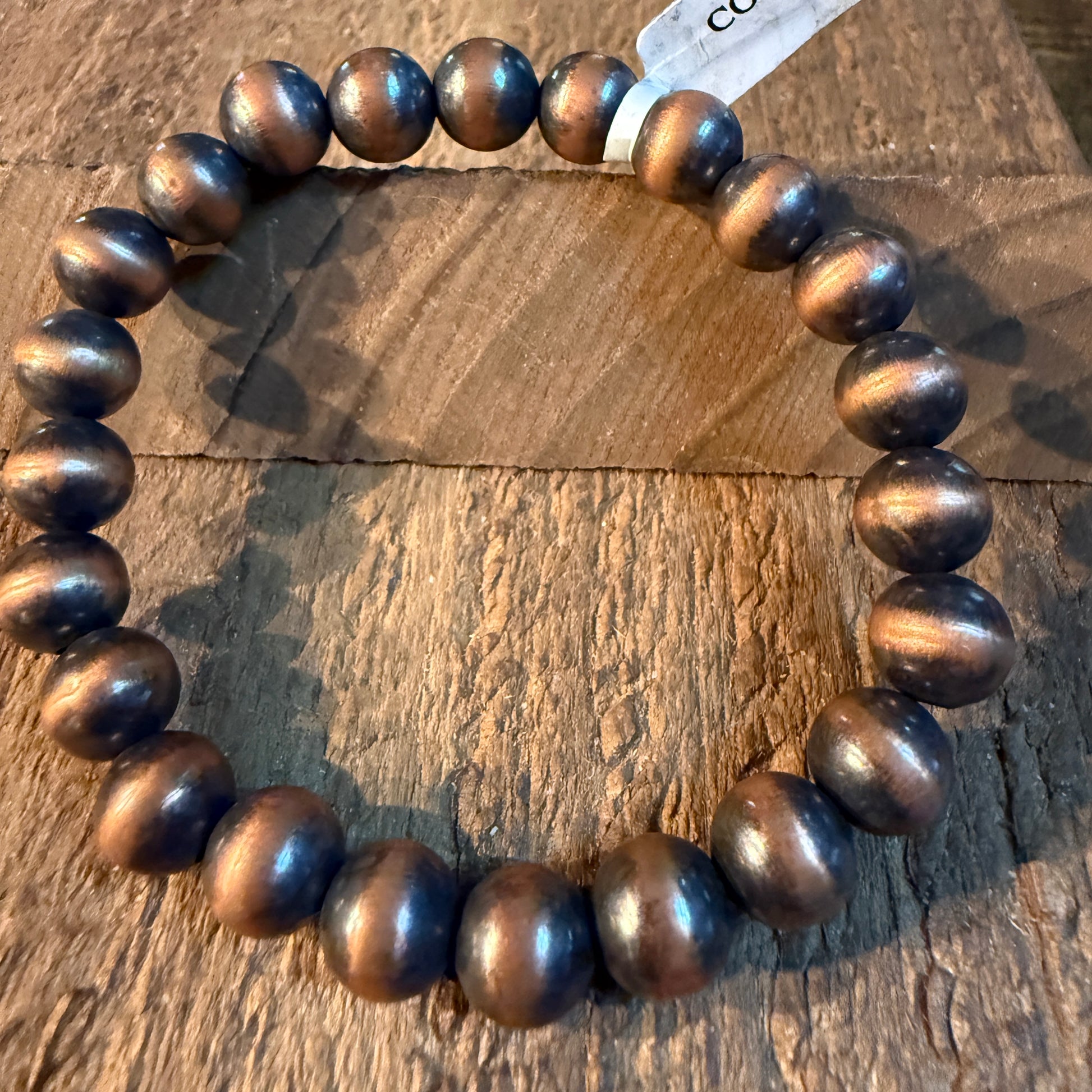Desert Pearls Beads Stretch Bracelet 12mm in Genuine Copper Wild West Boho
