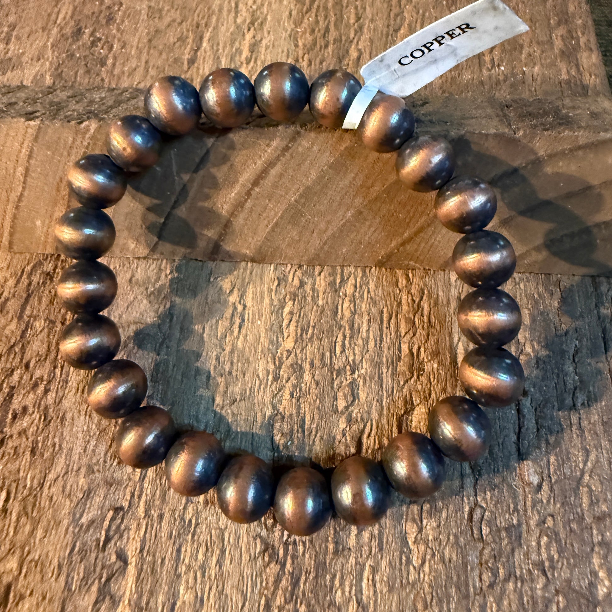 Desert Pearls Beads Stretch Bracelet 12mm in Genuine Copper Wild West Boho