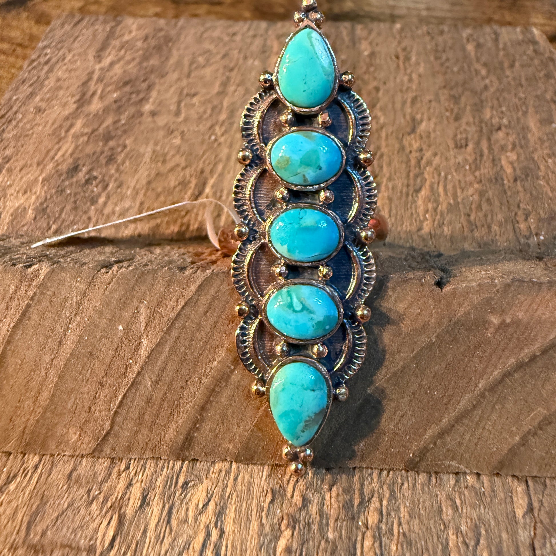 Mohave Turquoise Gemstone 2 Inch Statement Ring in Genuine Copper Wild West Boho