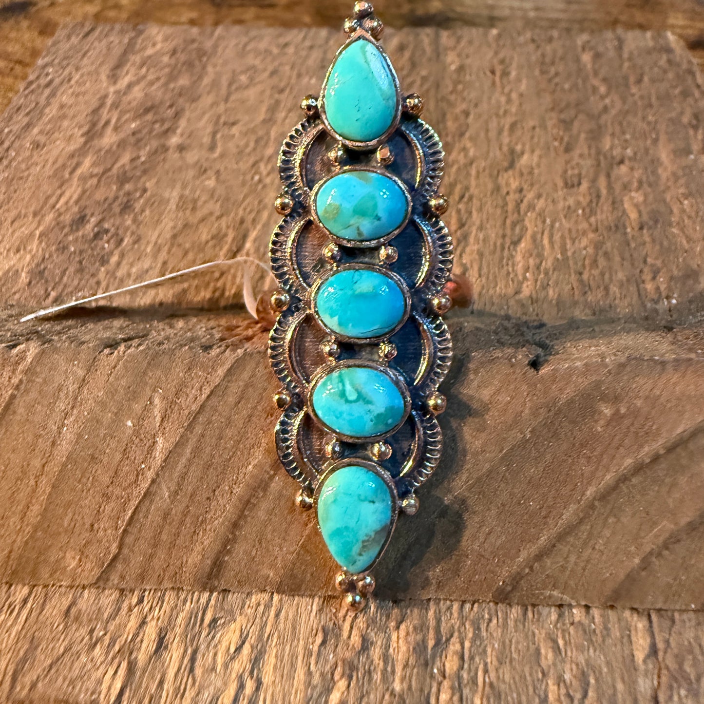 Mohave Turquoise Gemstone 2 Inch Statement Ring in Genuine Copper Wild West Boho
