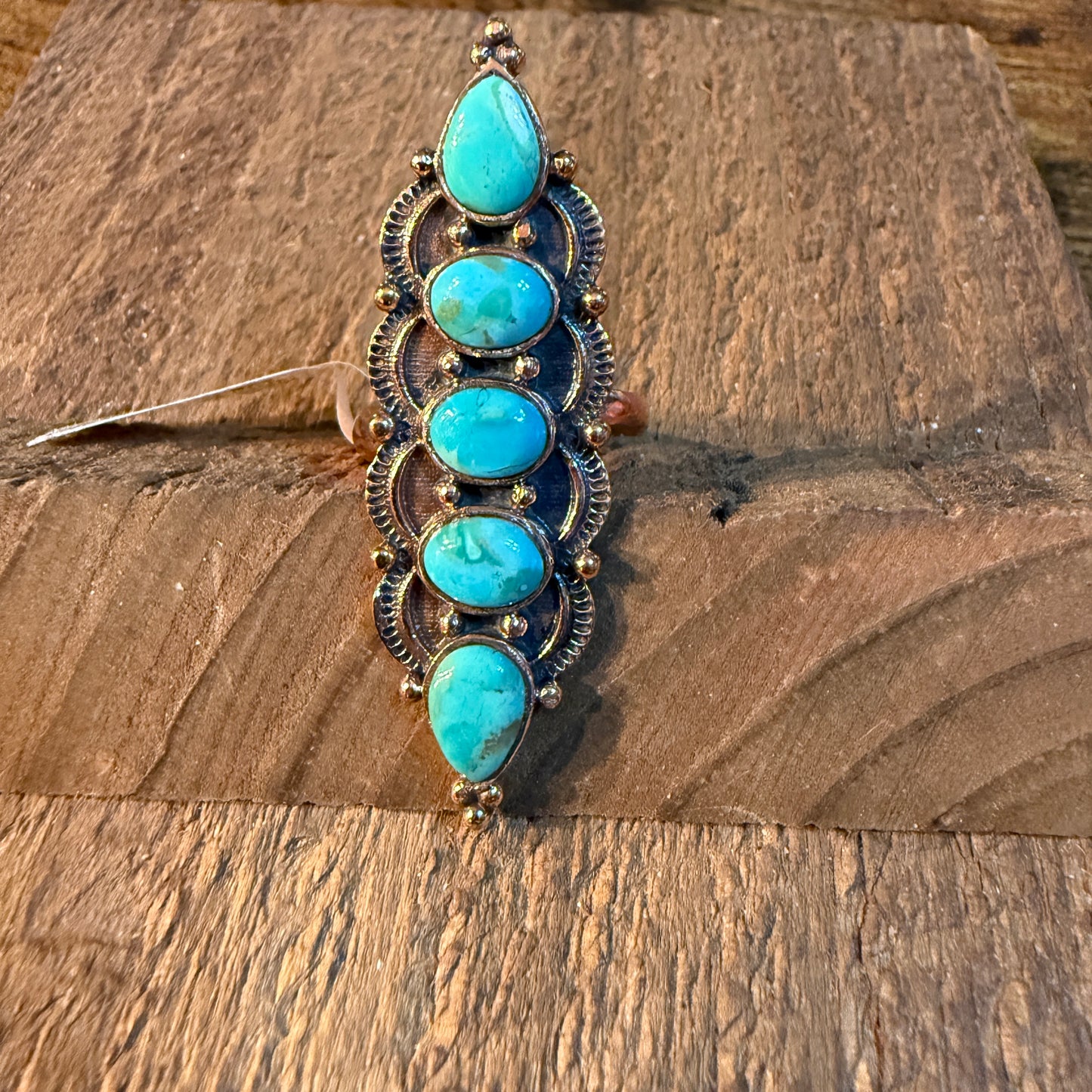 Mohave Turquoise Gemstone 2 Inch Statement Ring in Genuine Copper Wild West Boho