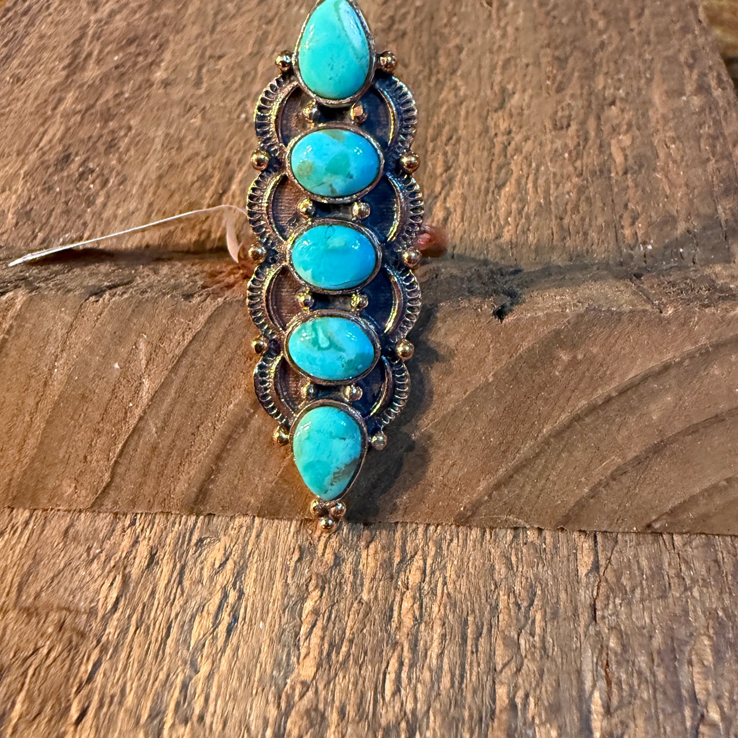 Mohave Turquoise Gemstone 2 Inch Statement Ring in Genuine Copper Wild West Boho