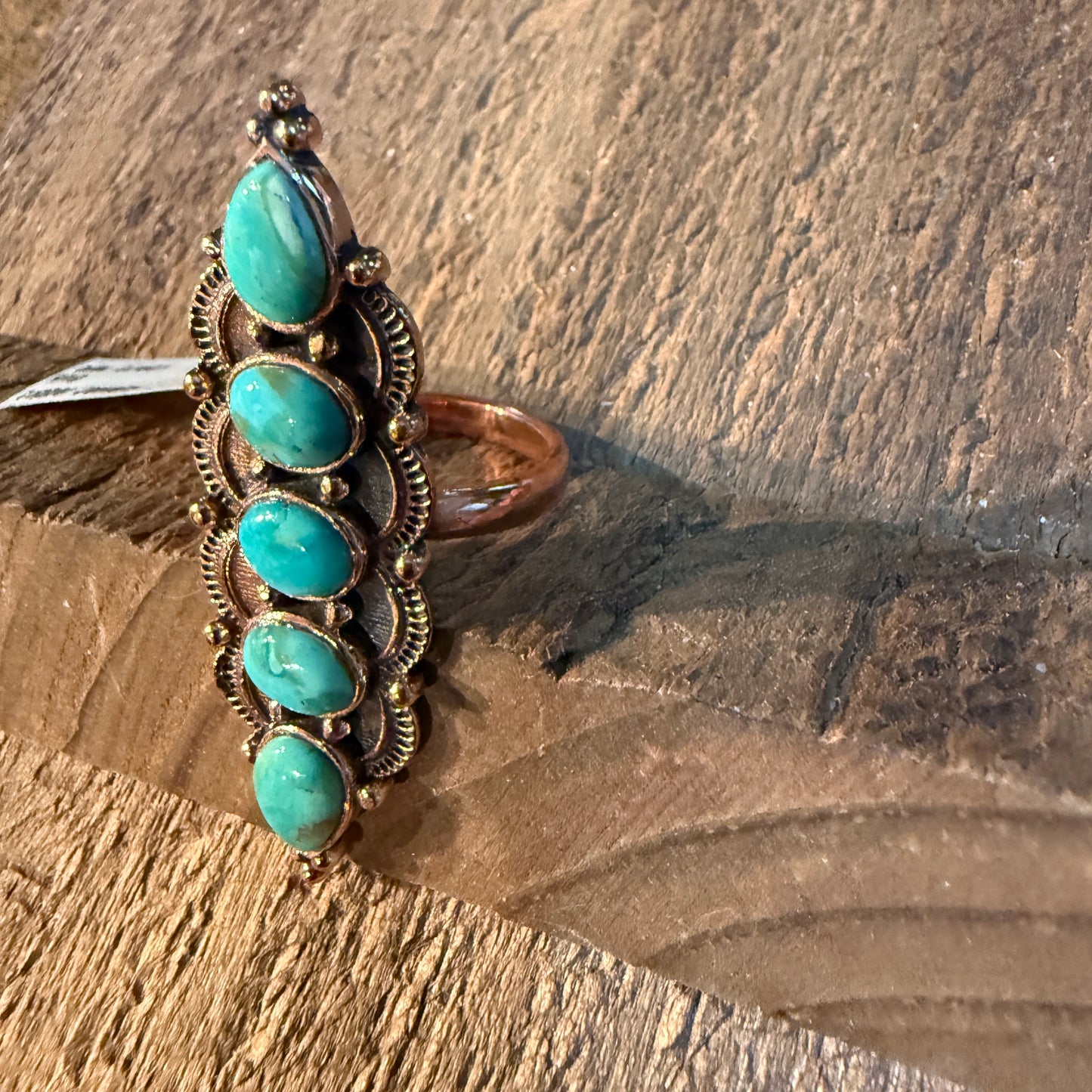 Mohave Turquoise Gemstone 2 Inch Statement Ring in Genuine Copper Wild West Boho